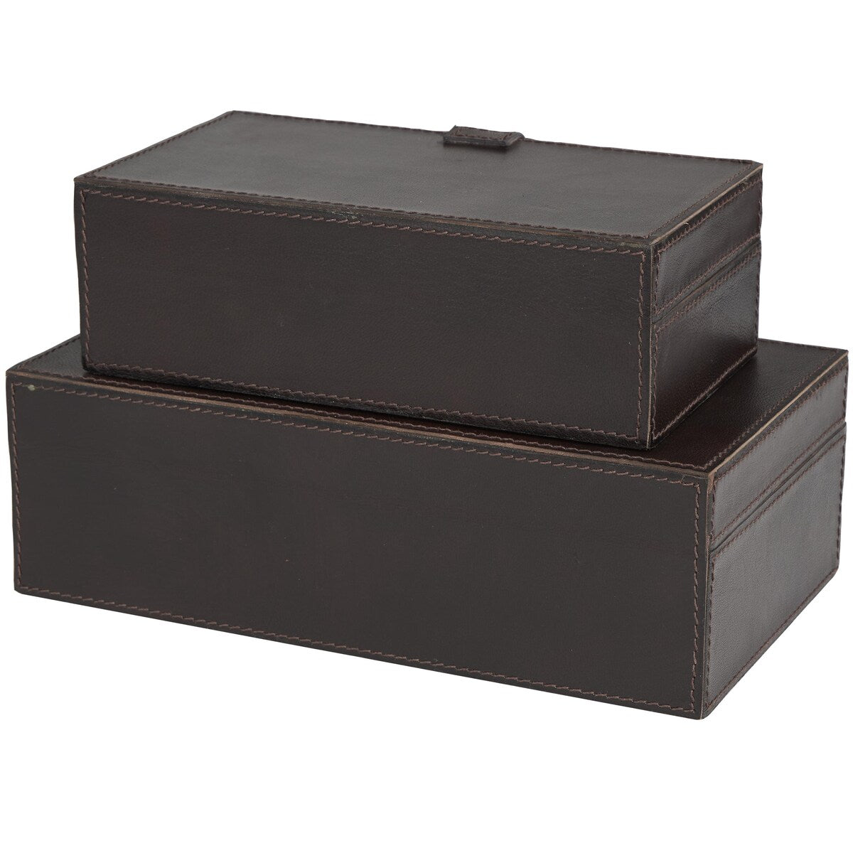 Leather Handmade Decorative Box with Hinged Lid - Set of 2 Gray, Brown or Dark Brown - Roche River Decor