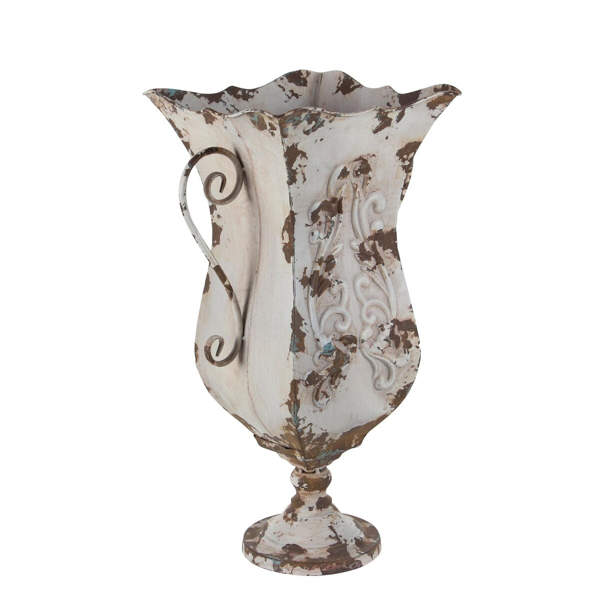 Metal Distressed Decorative Vase - White or Beige - Roche River Decor