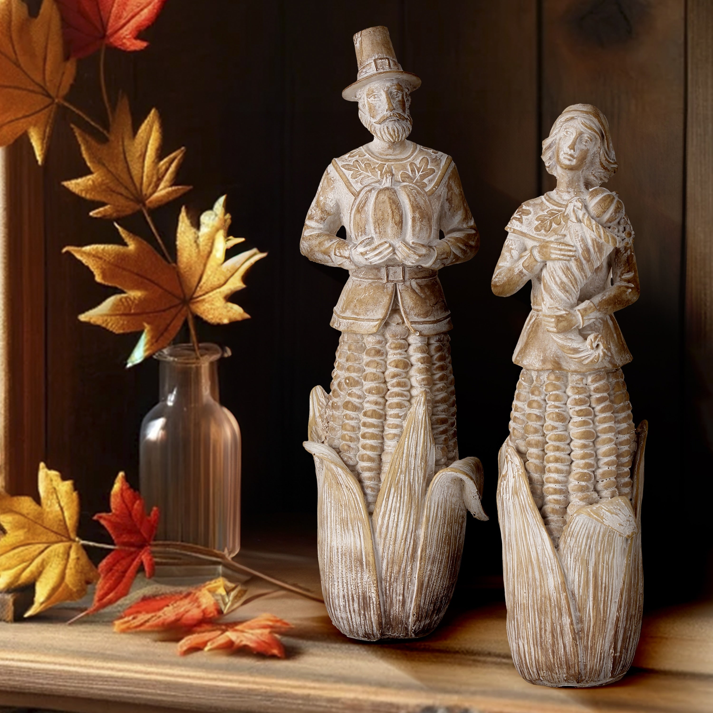 9-9.5 Resin Pilgrim With Corn Base Set of 2