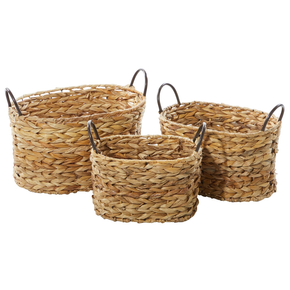 Metal Handmade Decorative and Functional Storage Basket with Metal Handles - Set of 3 Brown - Roche River Decor