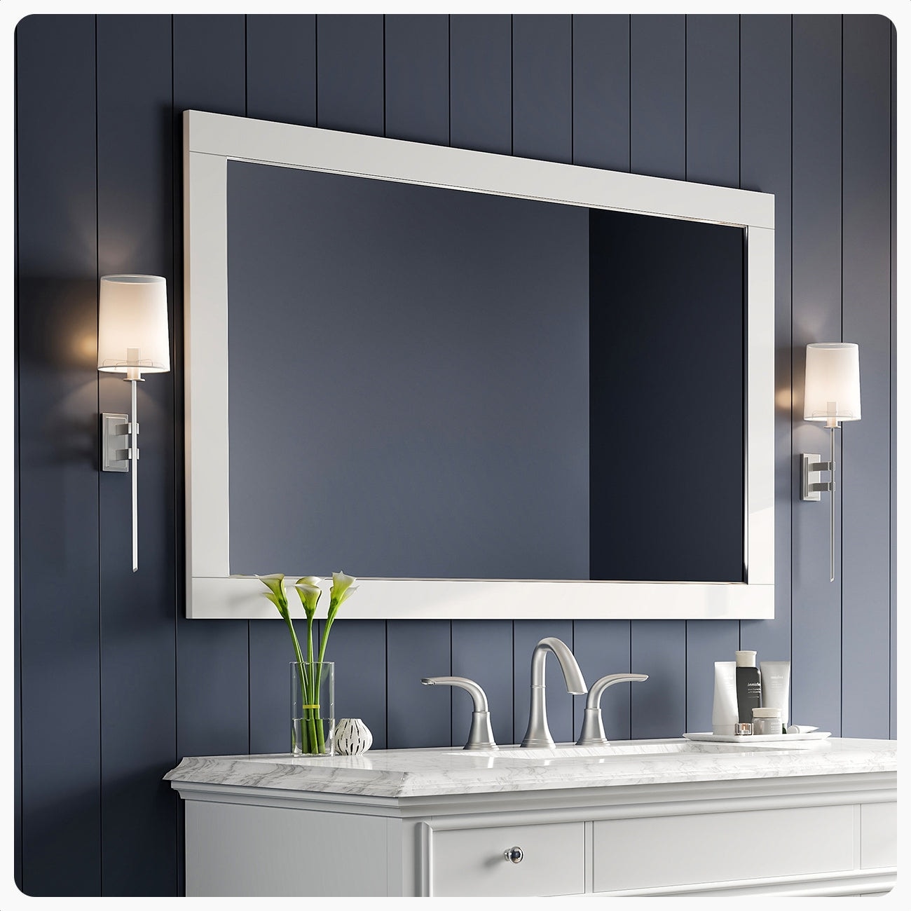 Eviva Aberdeen 48 x 30 Rectangular White Wooden Framed Mirror