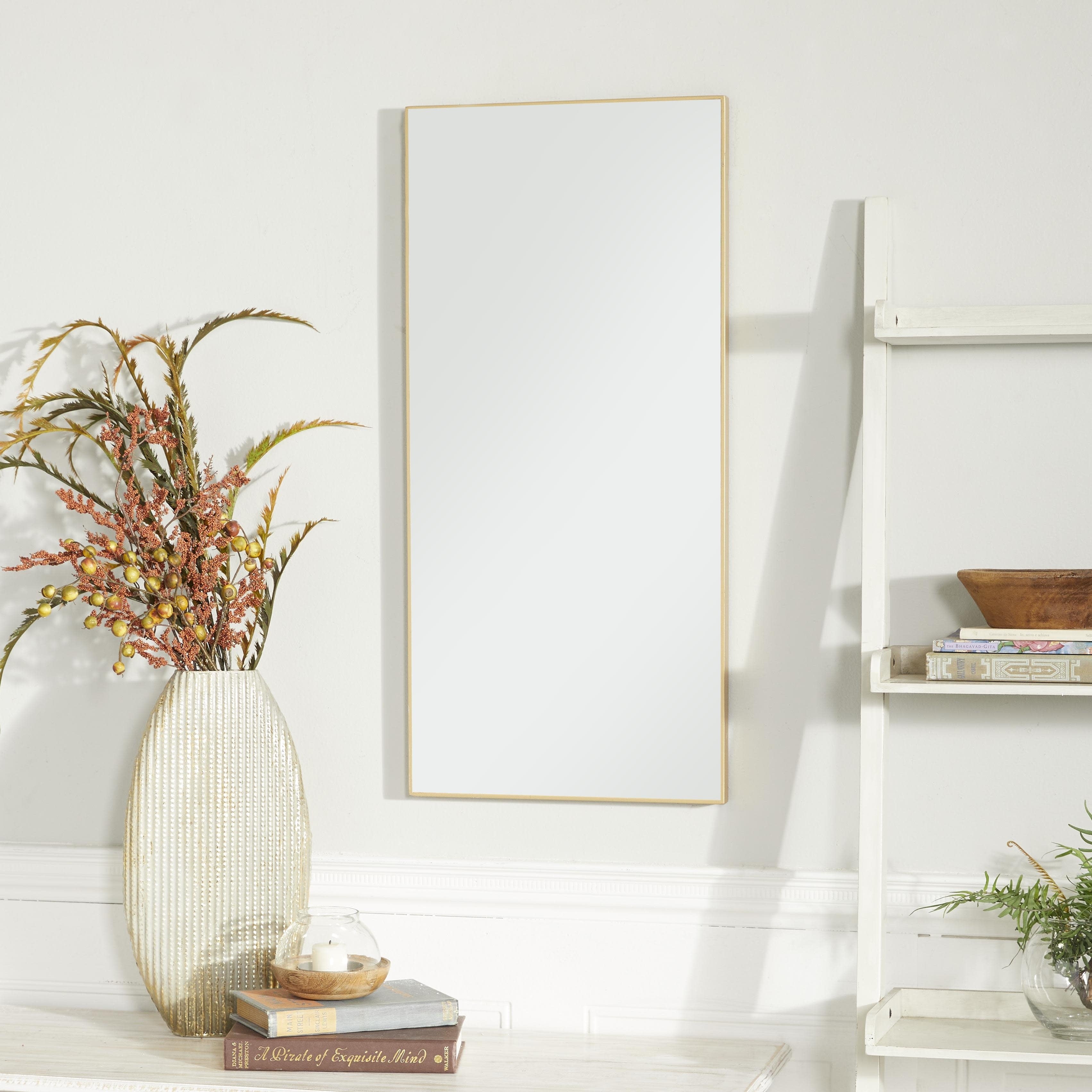 Wood Room Wall Mirror with Thin Minimalistic Frame - Black, White or Gold - Roche River Decor