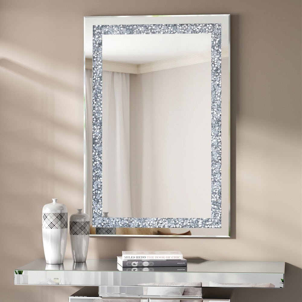 KOHROS Silver Rectangle Crystal Decorative Wall Mirror