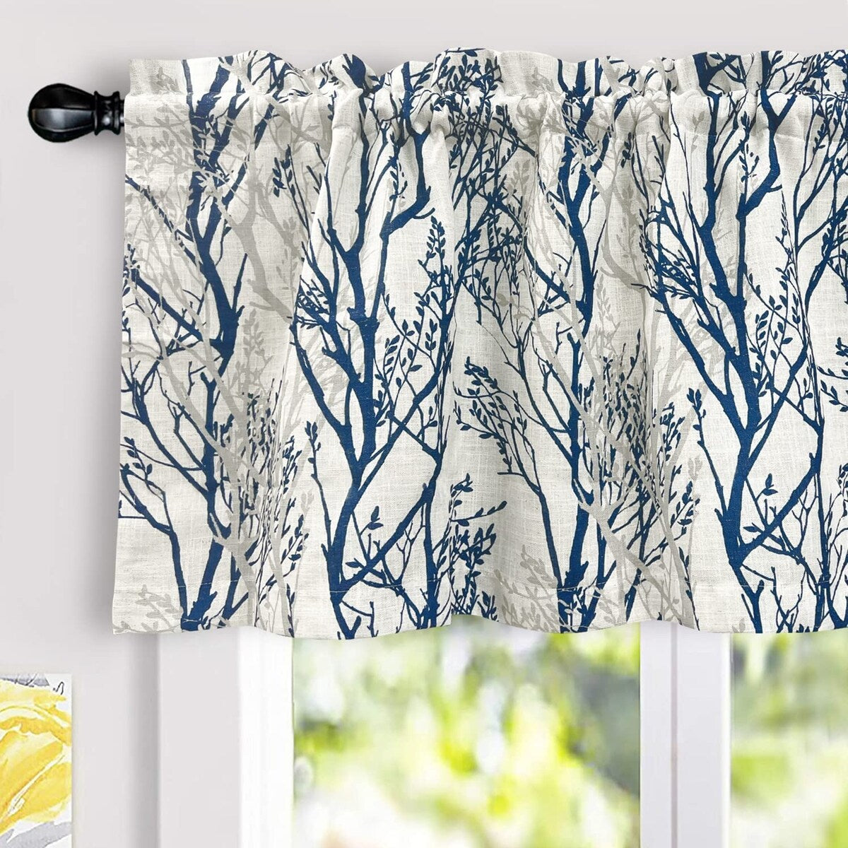 DriftAway Tree Branch Linen Blend Abstract Ink Printing Lined Window Curtain Valance