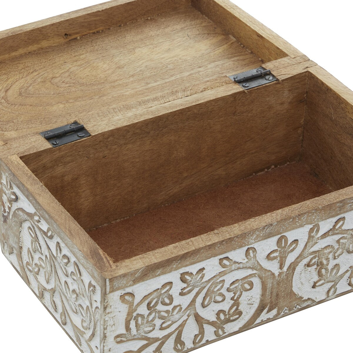 Mango Wood Floral Handmade Decorative Box with Hinged Lid - Set of 3 Brown or White - Roche River Decor