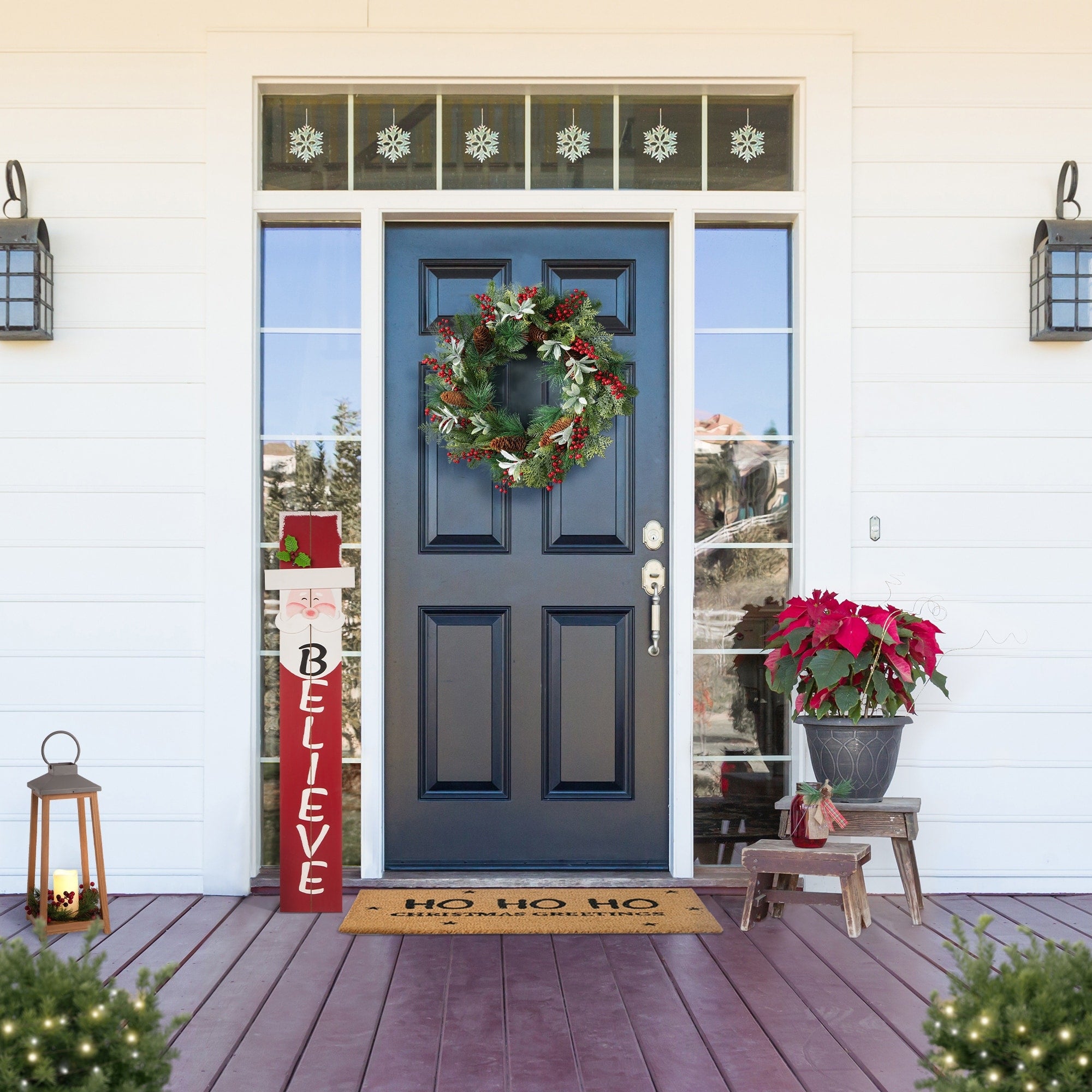 Glitzhome Christmas Berry Pinecone & Bell Teardrop Wreath Door Hanging Decor