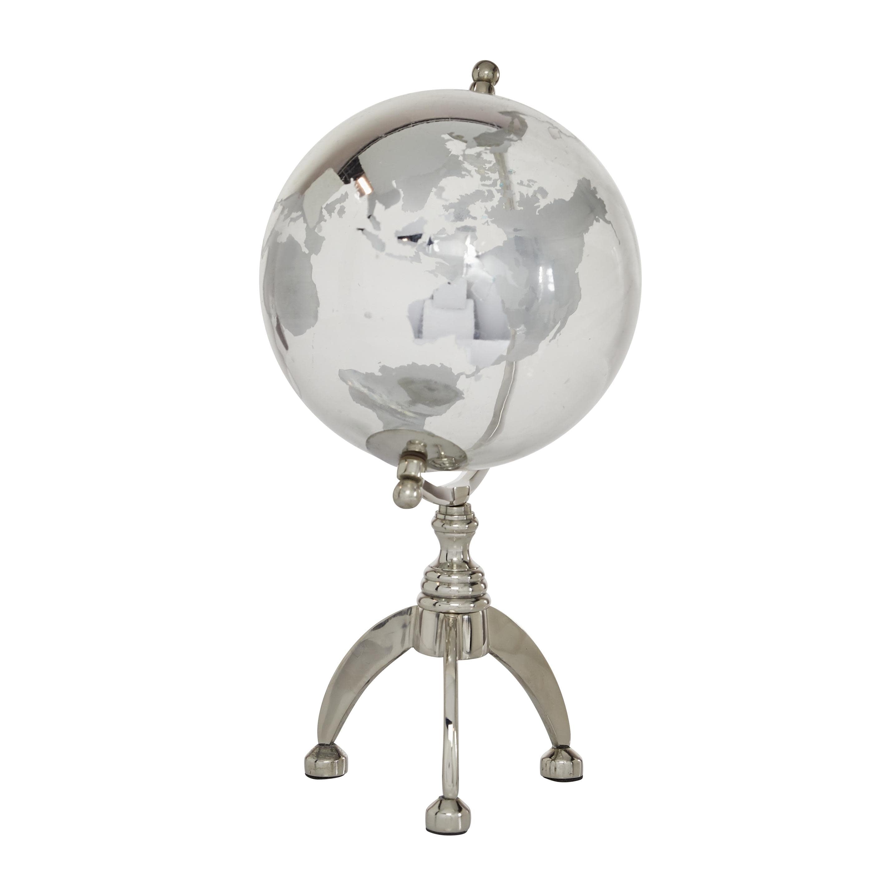 Aluminum Metal Globe with Tripod Base - Silver or Gold - Roche River Decor