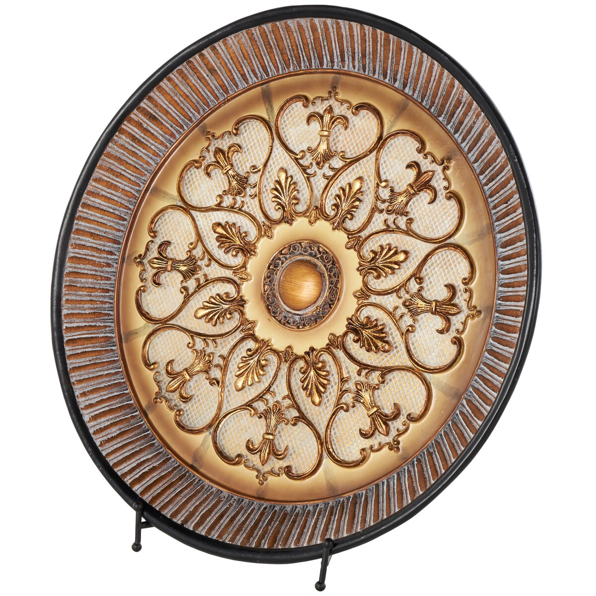 Polystone Scroll Embossed Detail Charger with Stand - Gold - Roche River Decor