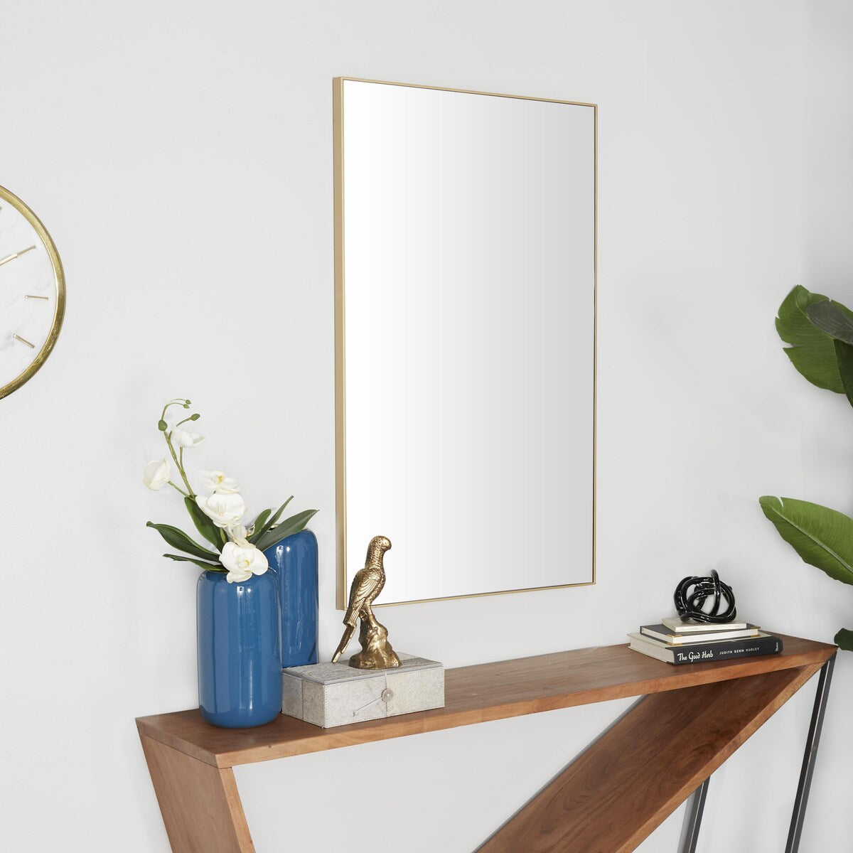 Wood Room Wall Mirror with Thin Minimalistic Frame - Black, White or Gold - Roche River Decor