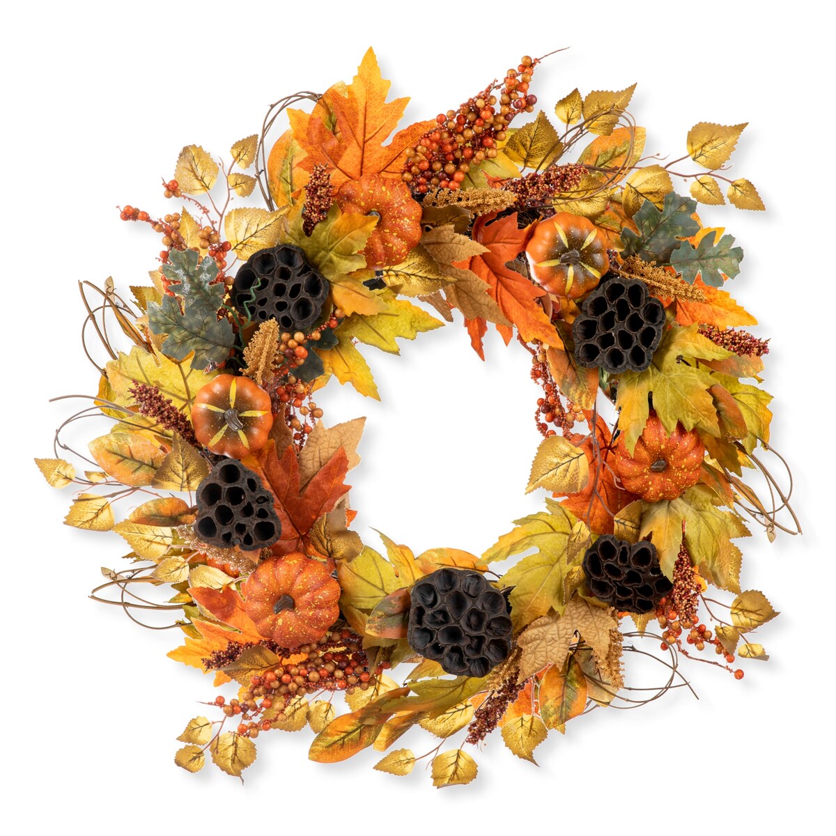 Glitzhome 24D Fall Pumpkin Sunflower Lotus Floral & Wreath for Thanksgiving