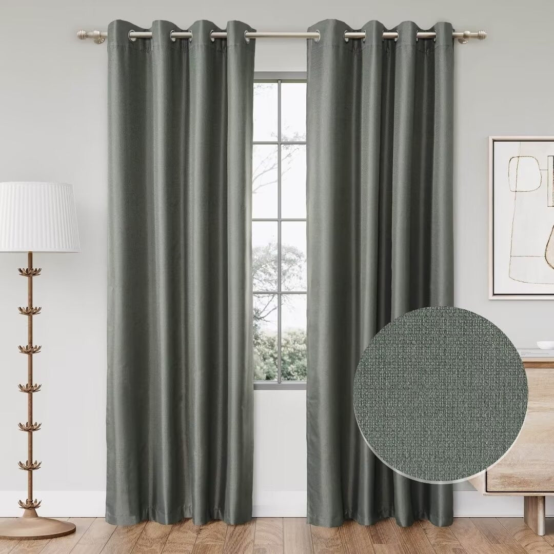 Textured Grid 100% Blackout Grommet Curtain Pair(2 Panels)