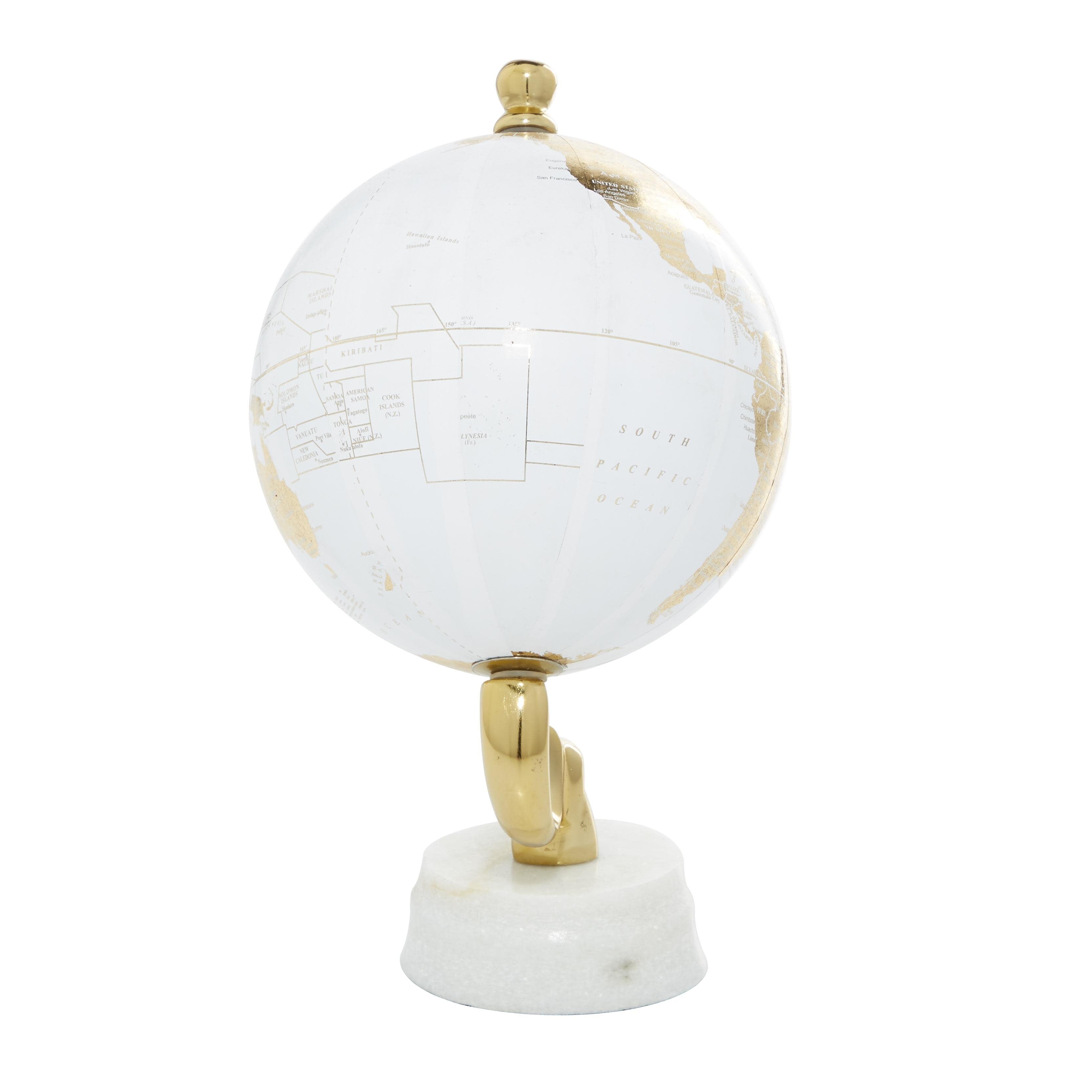 Aluminum Metal Globe with Marble Base - Blue or Gold - Roche River Decor