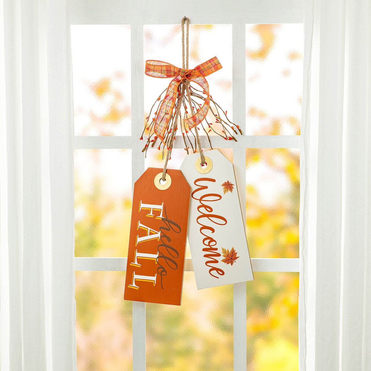 Glitzhome 24H Hello Fall or Give Thanks Welcome Fall Wooden Door Hanger Thanksgiving Decor