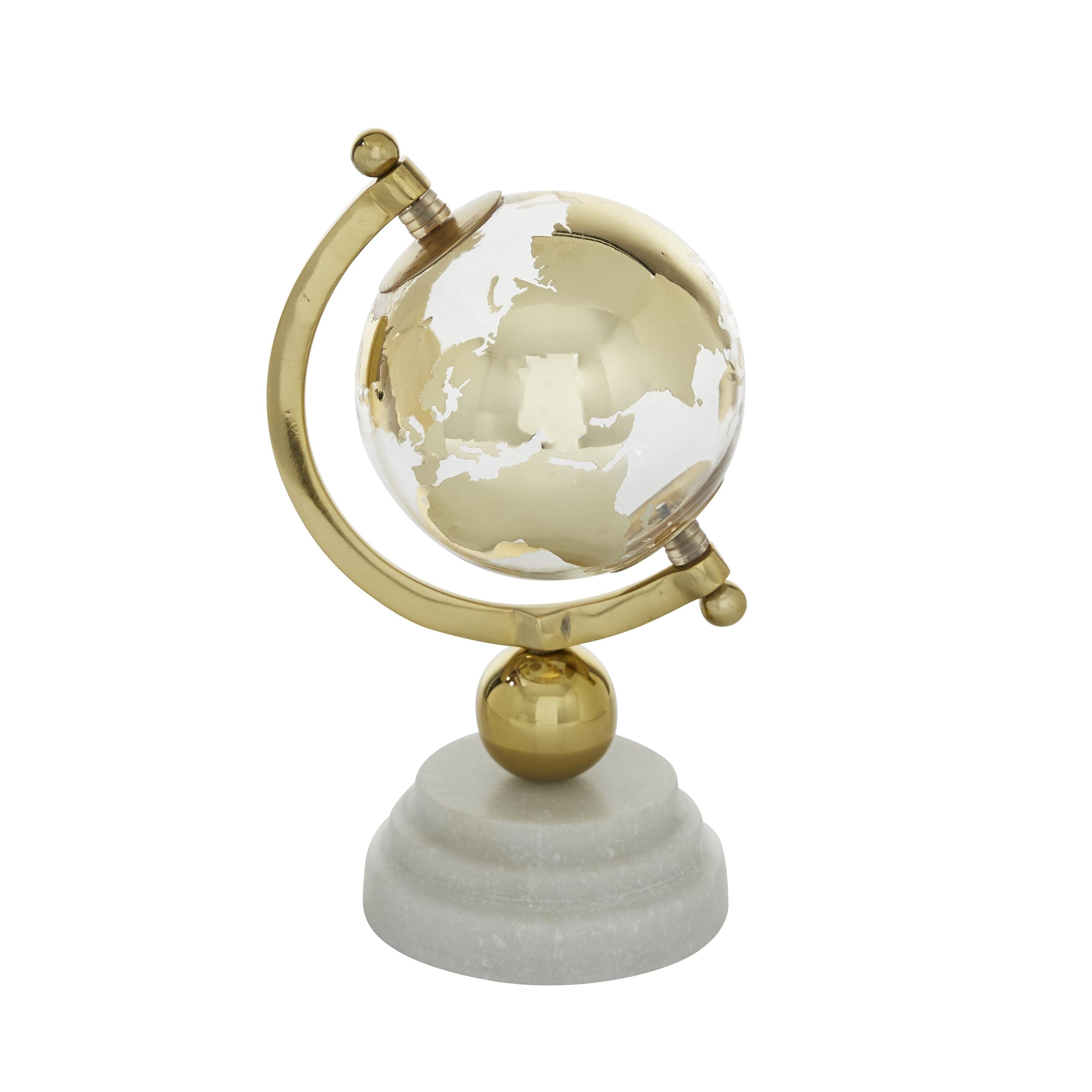 Marble Globe with Marble Base and Black, Tiered or White Base - Silver or Gold - Roche River Decor