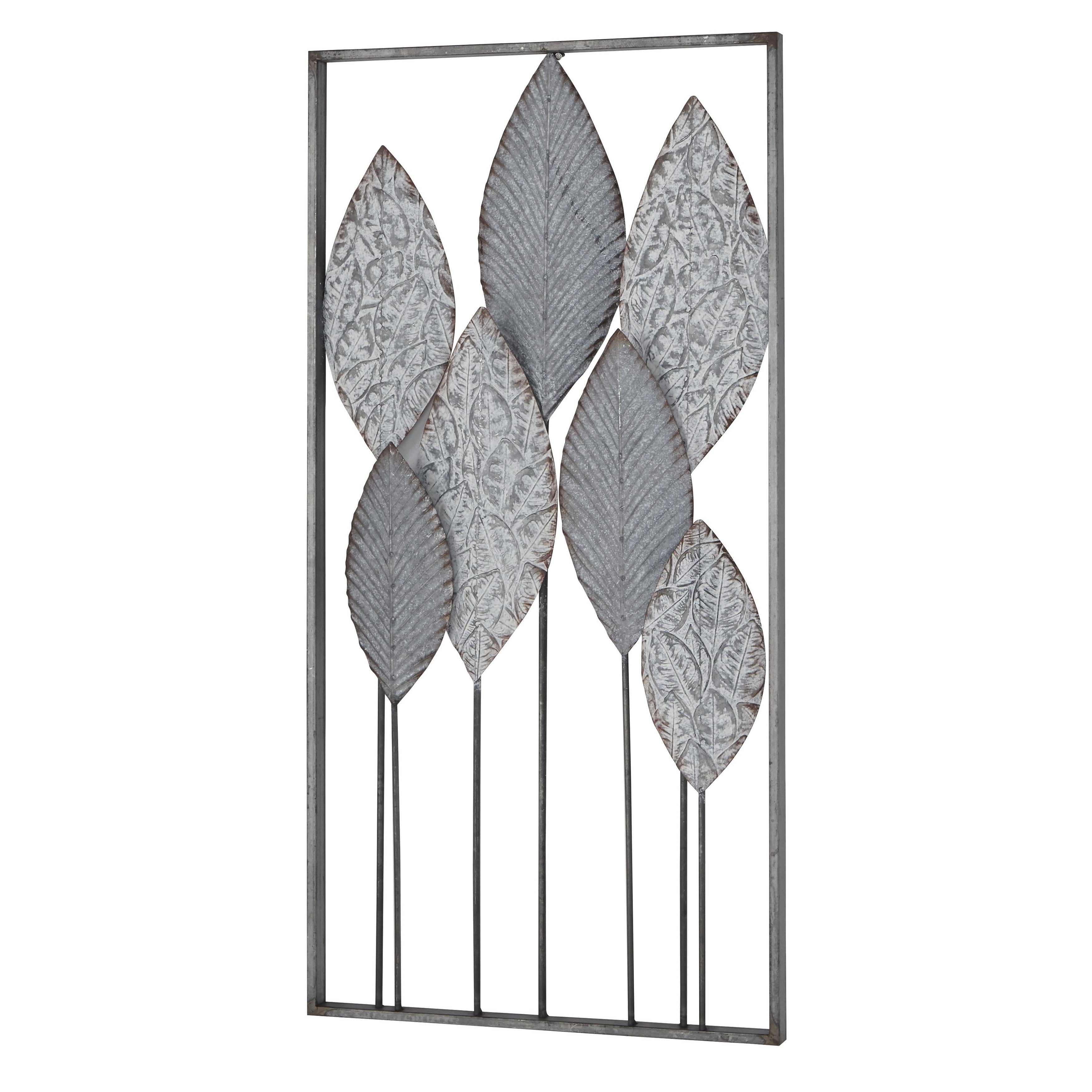 Metal Leaf Tall Cut-Out Home Wall Decor with Intricate Laser Cut Designs - Gray or Bronze - Roche River Decor