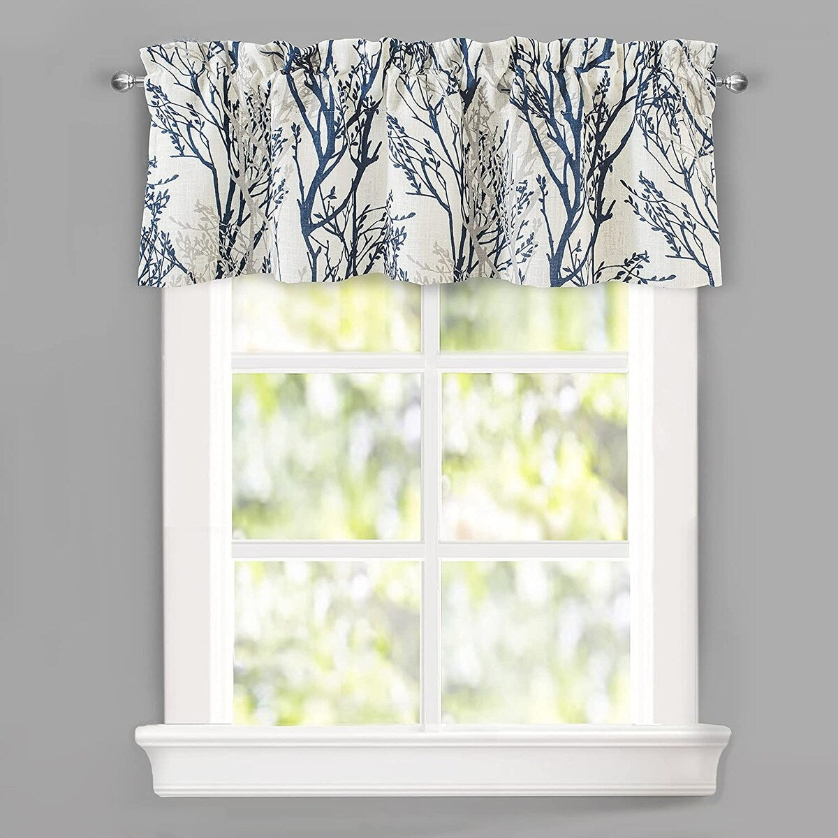 DriftAway Tree Branch Linen Blend Abstract Ink Printing Lined Window Curtain Valance