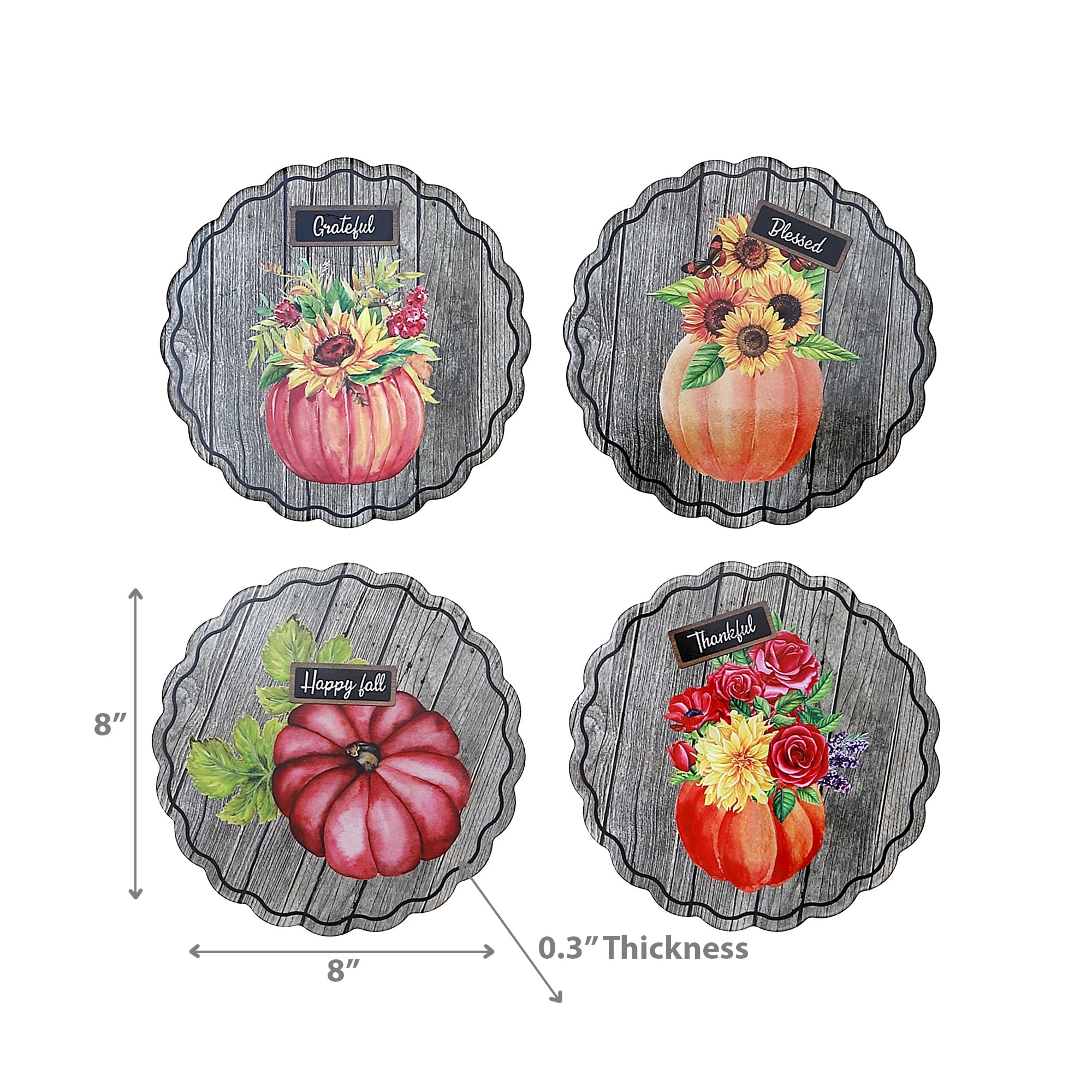 Round Ceramic Trivet Pumpkin - Set of 4