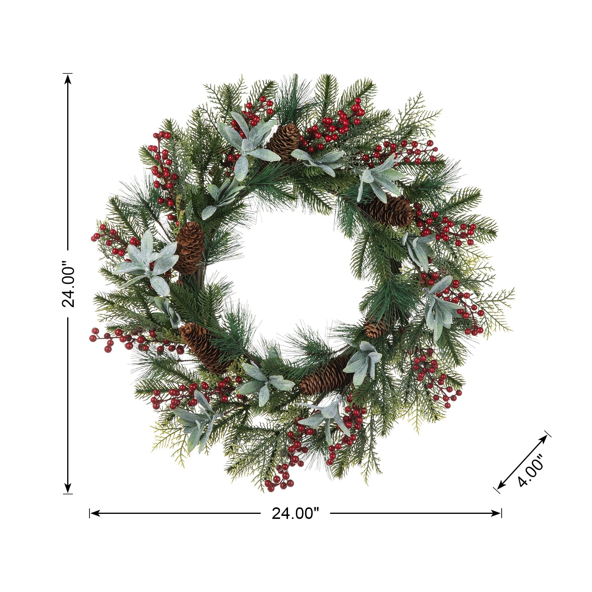 Glitzhome Christmas Berry Pinecone & Bell Teardrop Wreath Door Hanging Decor