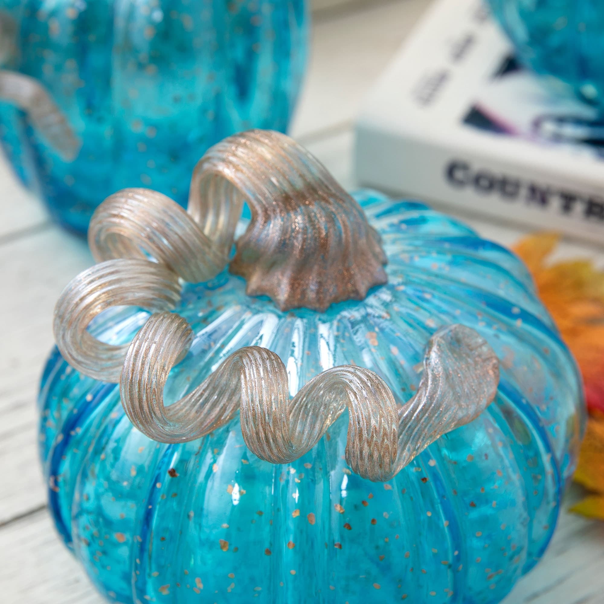 Glitzhome S/2 or S/3 Handblown Glass Pumpkins Thanksgiving Table Centerpiece Fall Harvest Gift Decor