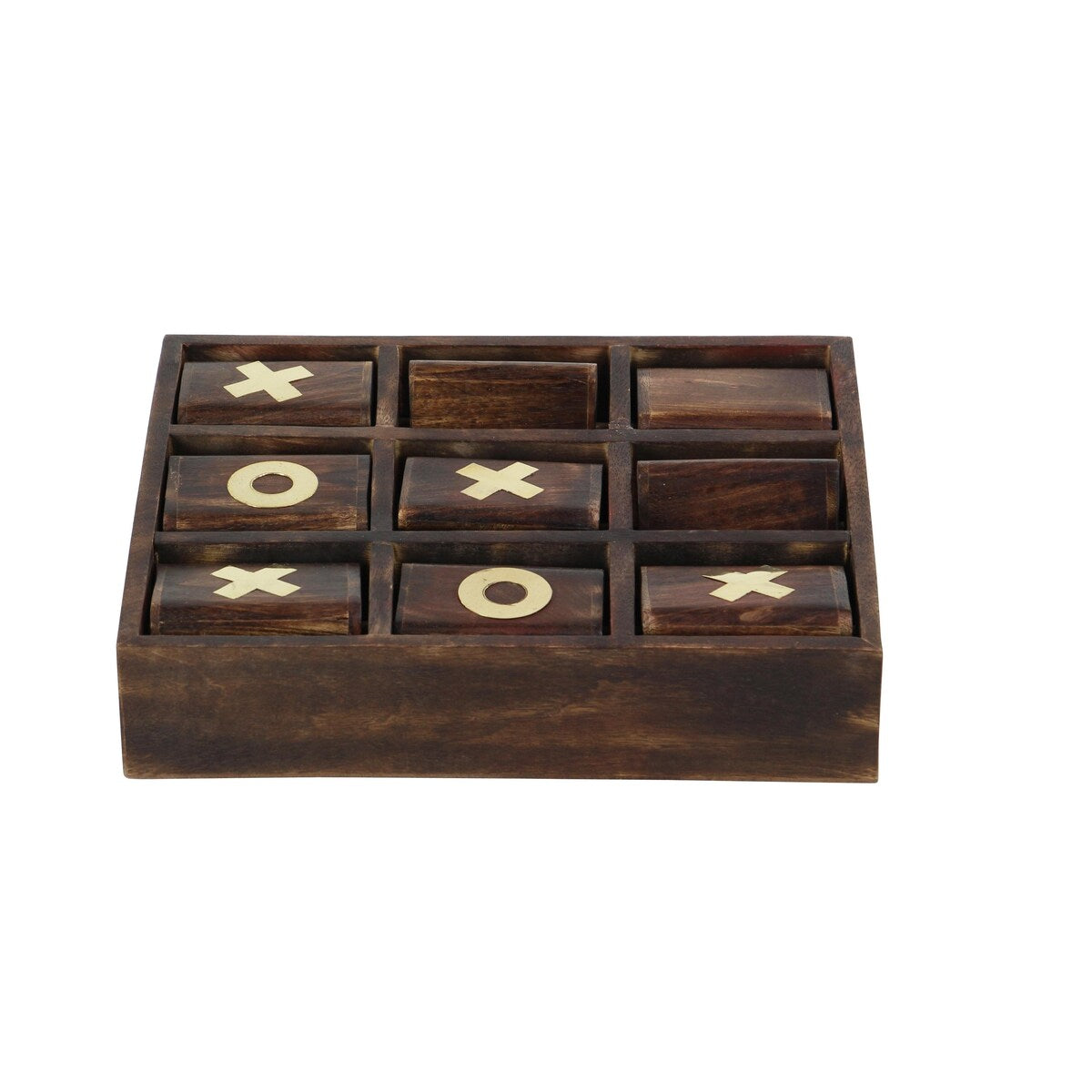 Mango Wood Tic Tac Toe Game Set with Gold Inlay - Dark Brown - Roche River Decor