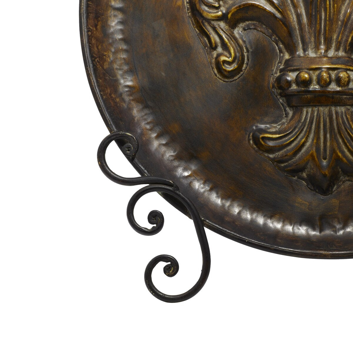 Metal Fleur De Lis Embossed Detail Charger with Stand - Brown - Roche River Decor