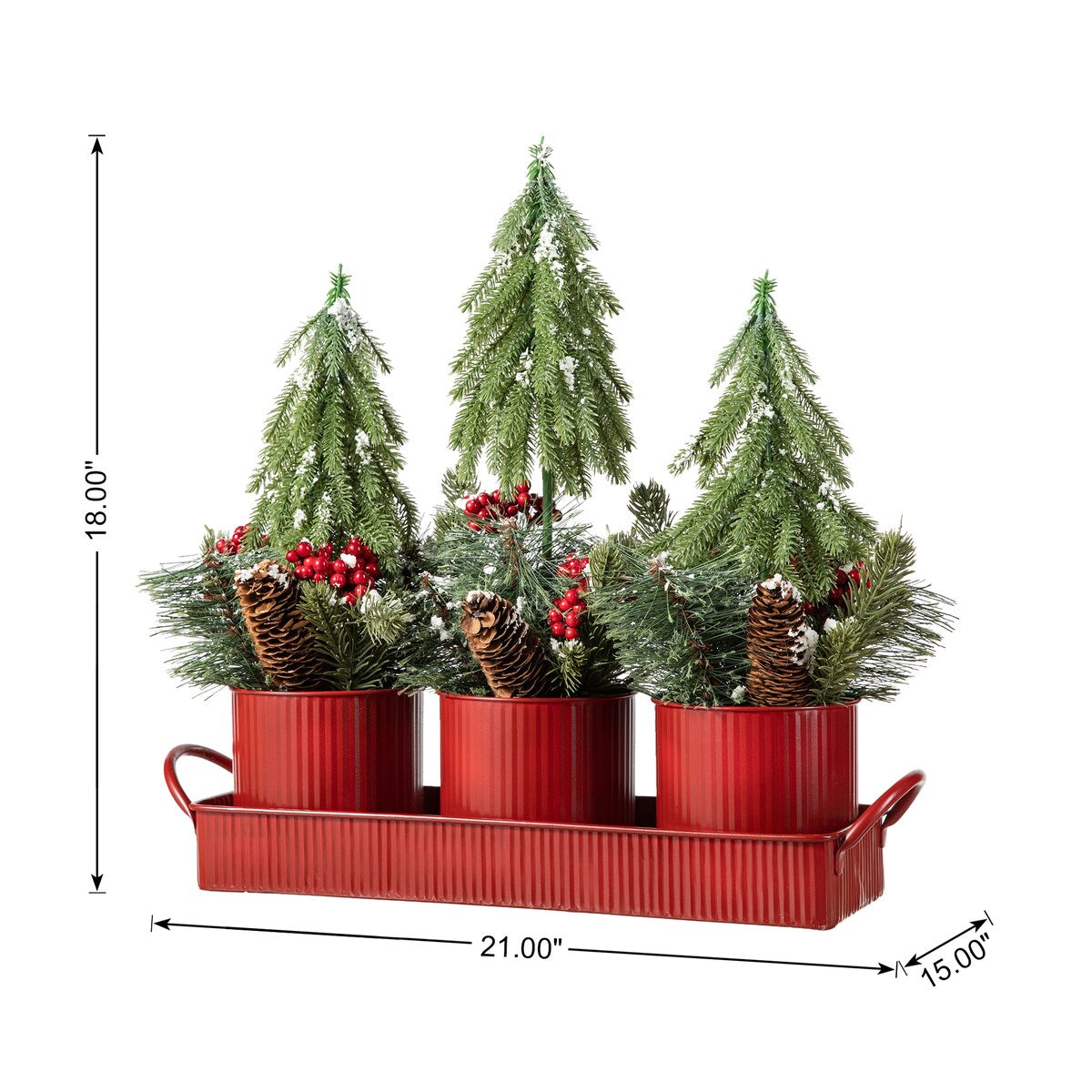 Glitzhome 21L Christmas Metal Potted Triple Trees Centerpiece or Table Tree