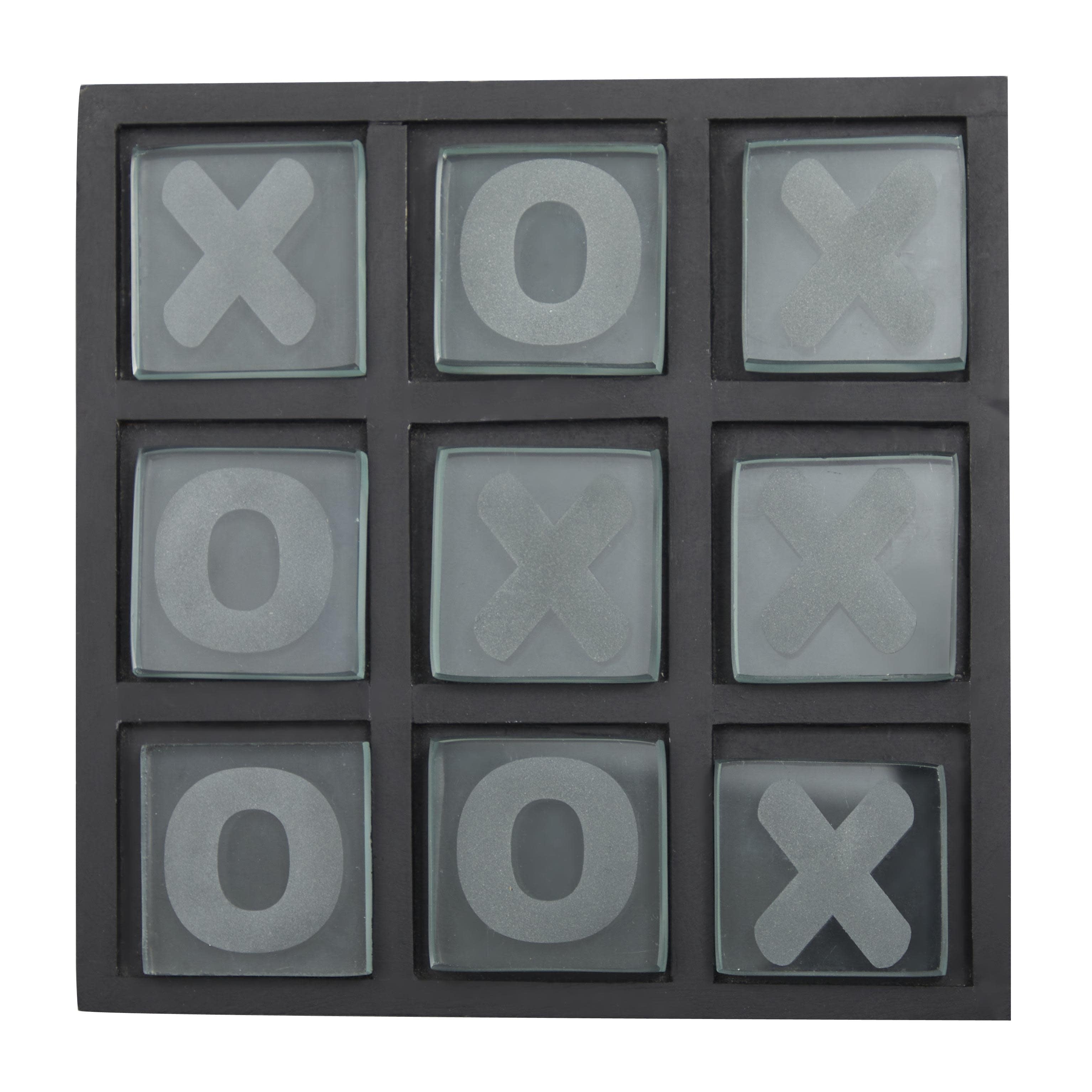 Wooden Tic Tac Toe Block Game Set with Steel or Light Wood Pieces - Black, Dark Brown, Gold - The Novogratz