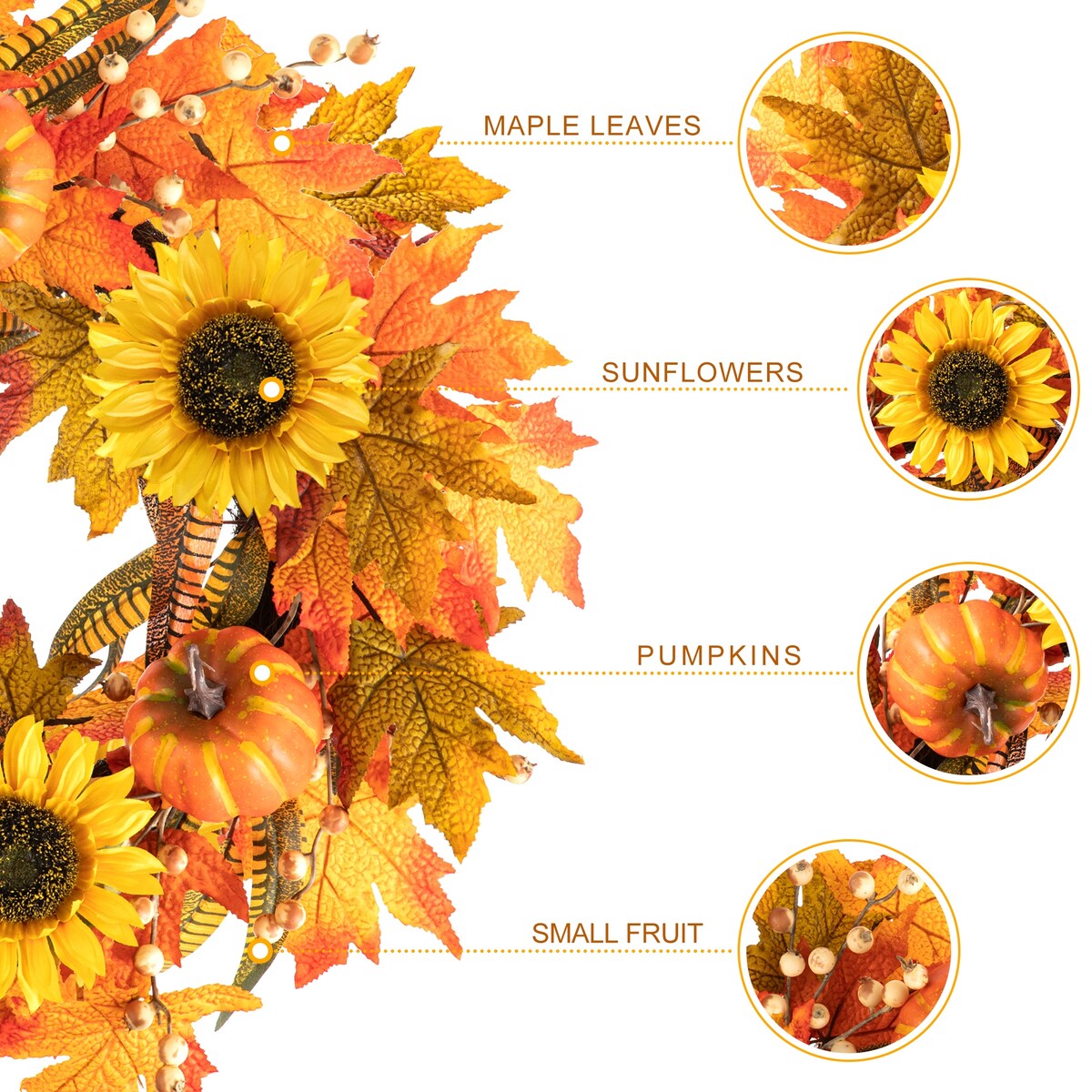 Glitzhome 24D Fall Pumpkin Sunflower Lotus Floral & Wreath for Thanksgiving