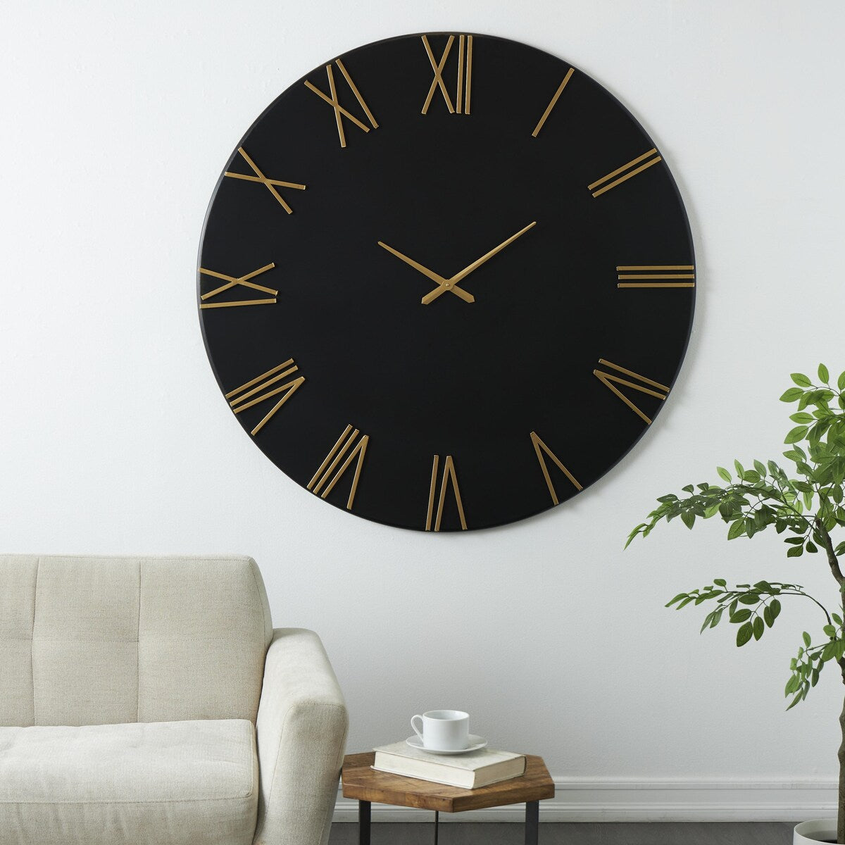 Metal Decorative Wall Clock with Gold Hands and Numbers - Black or White - Roche River Decor