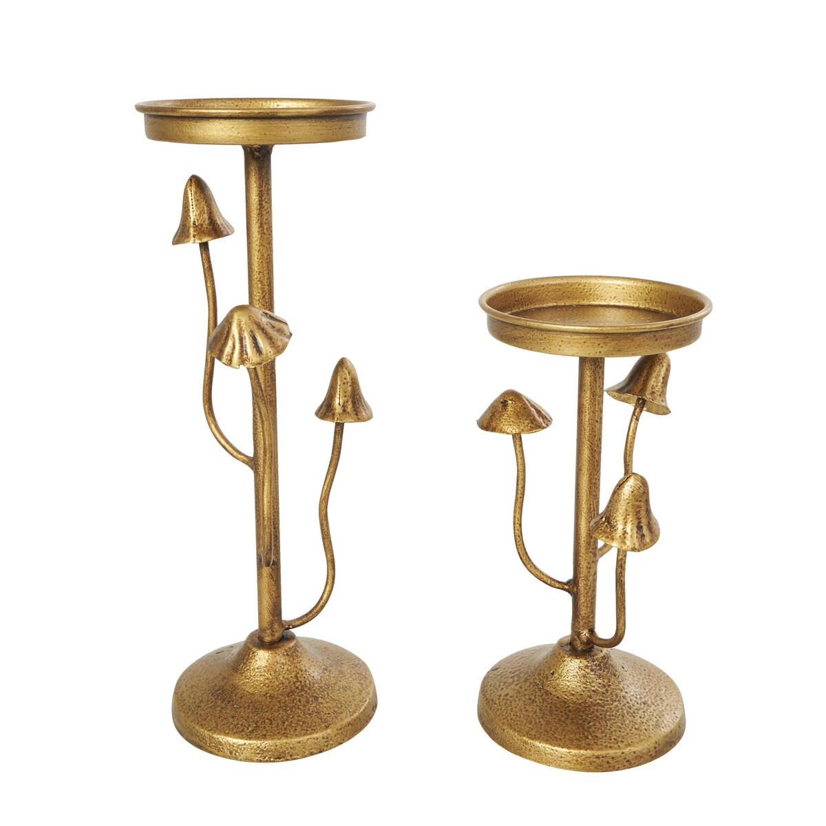 Metal Abstract Mushroom Inspired Decorative Candle Holder - Set of 2 Gold - Roche River Decor