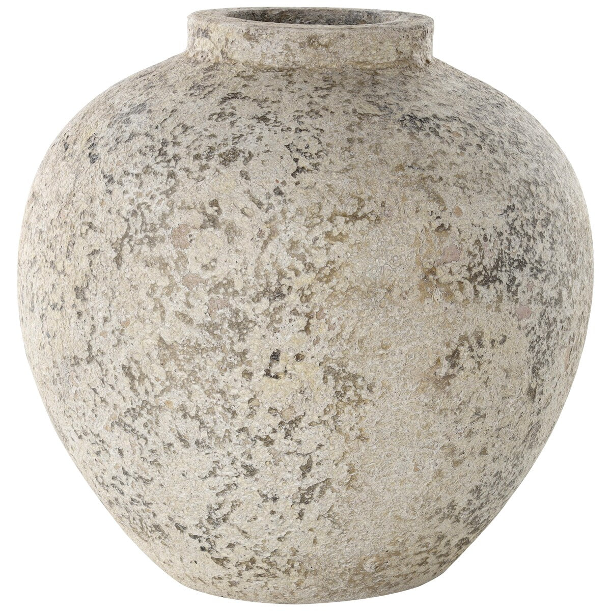 Ceramic Handmade Antique Style Round Decorative Vase with Textured Distressing - Cream - Roche River Decor