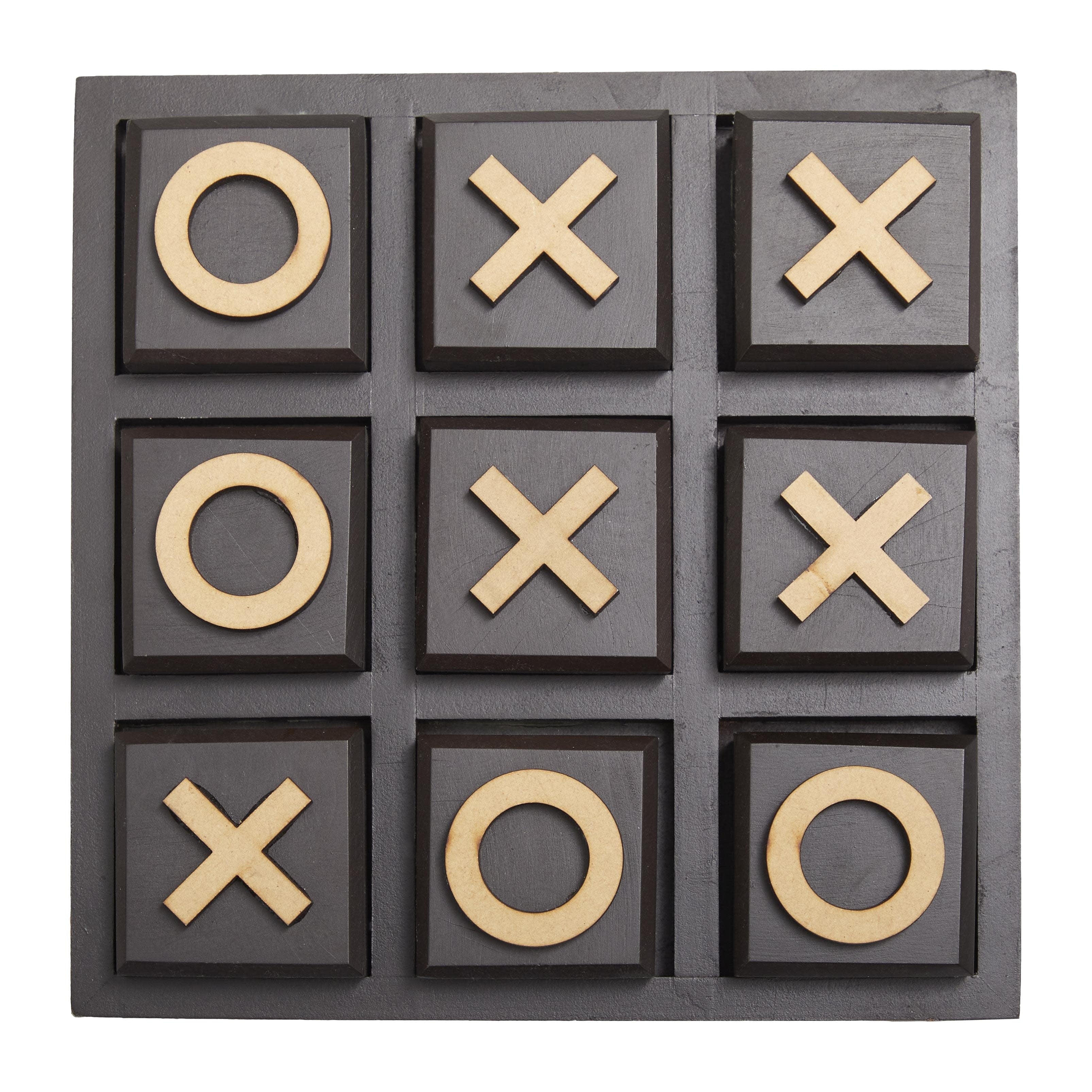 Wooden Tic Tac Toe Block Game Set with Steel or Light Wood Pieces - Black, Dark Brown, Gold - The Novogratz