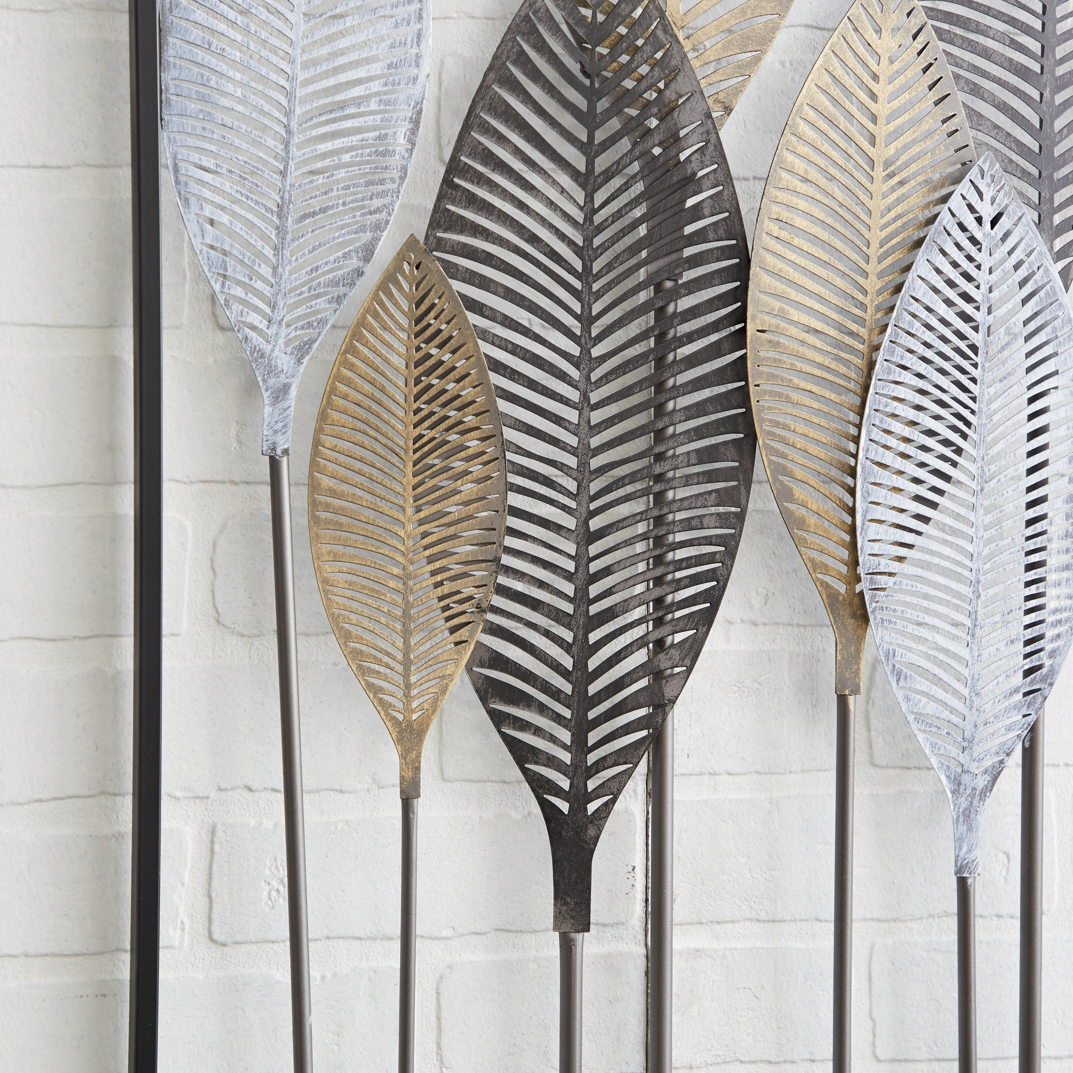 Metal Leaf Tall Cut-Out Home Wall Decor with Intricate Laser Cut Designs - Gray or Bronze - Roche River Decor