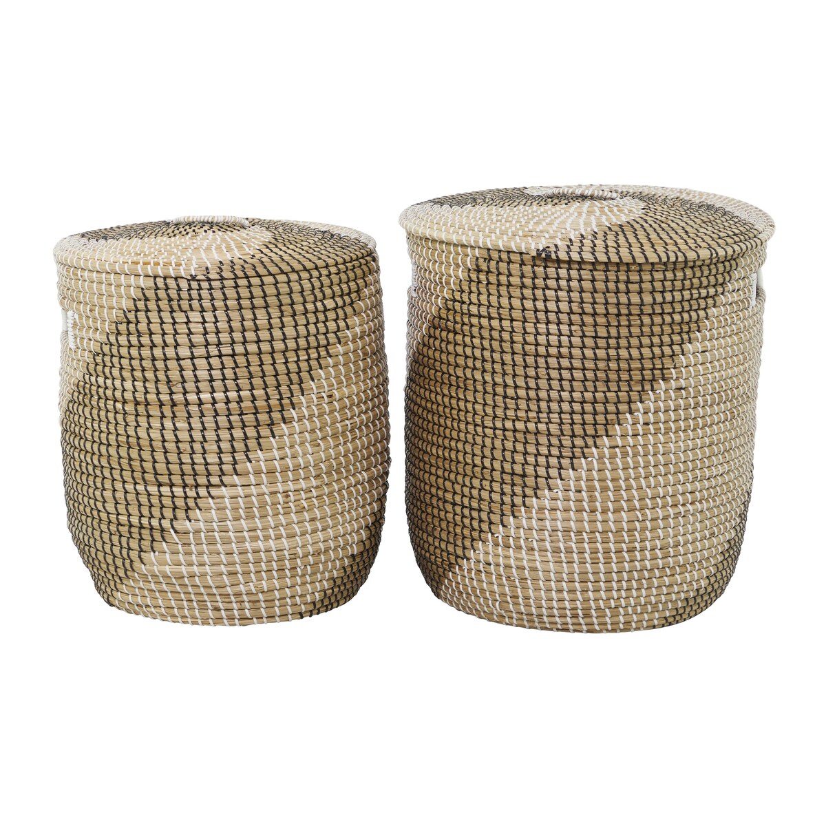 Seagrass Handmade Two Toned Decorative and Functional Storage Basket with Matching Lids - Set of 2 Brown - Roche River Decor