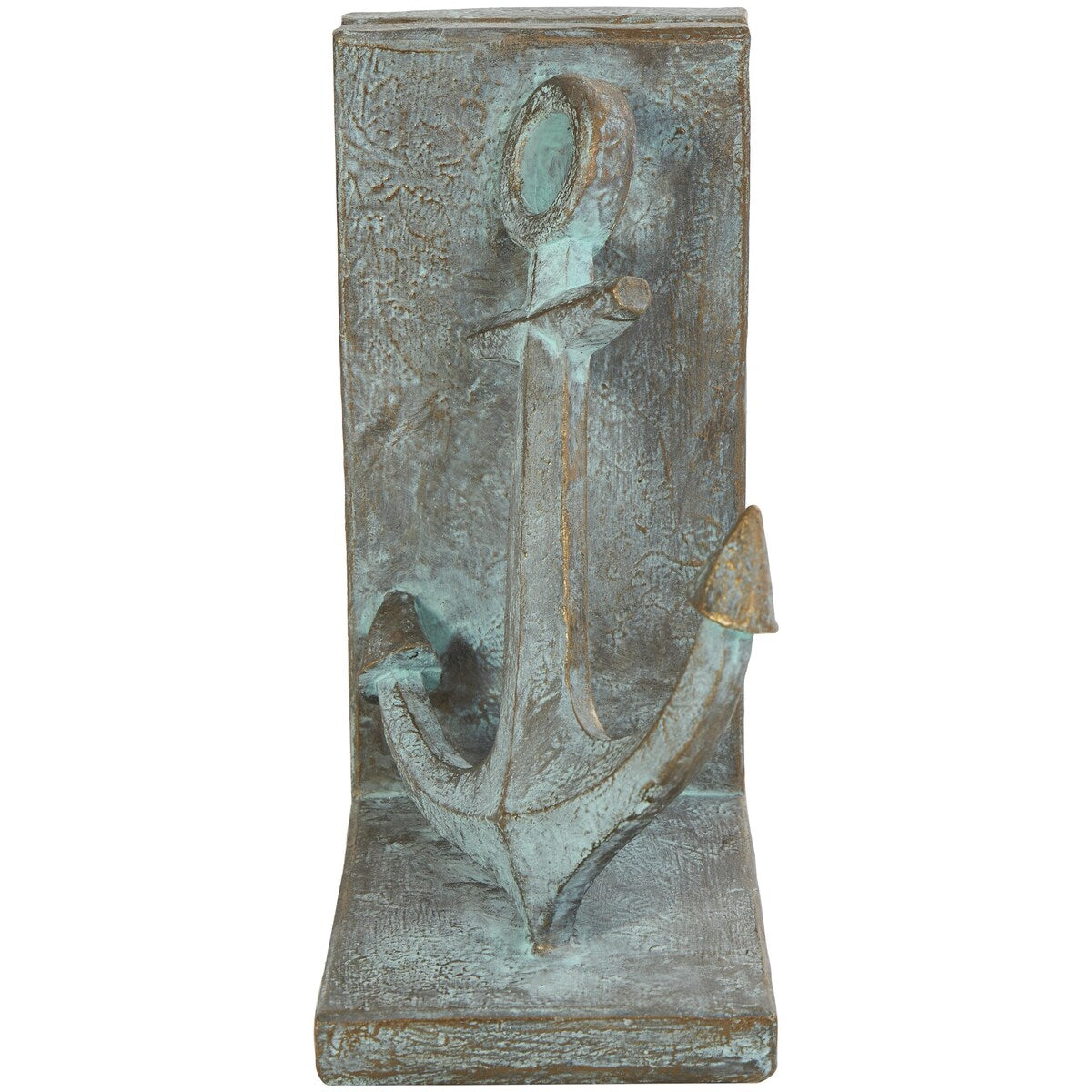 Polystone Anchor Distressed Patina Decorative Bookends with Gold Foil Accents - Set of 2 Blue - Roche River Decor