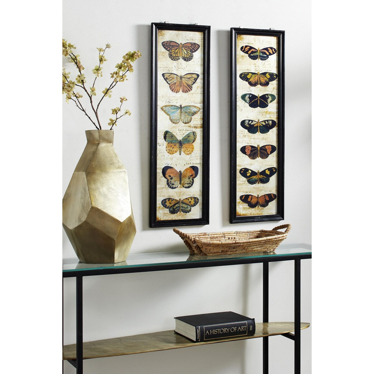 Glass Butterfly Living Room Wall Decor with Black Frame - Set of 2 Multi Colored - Roche River Decor