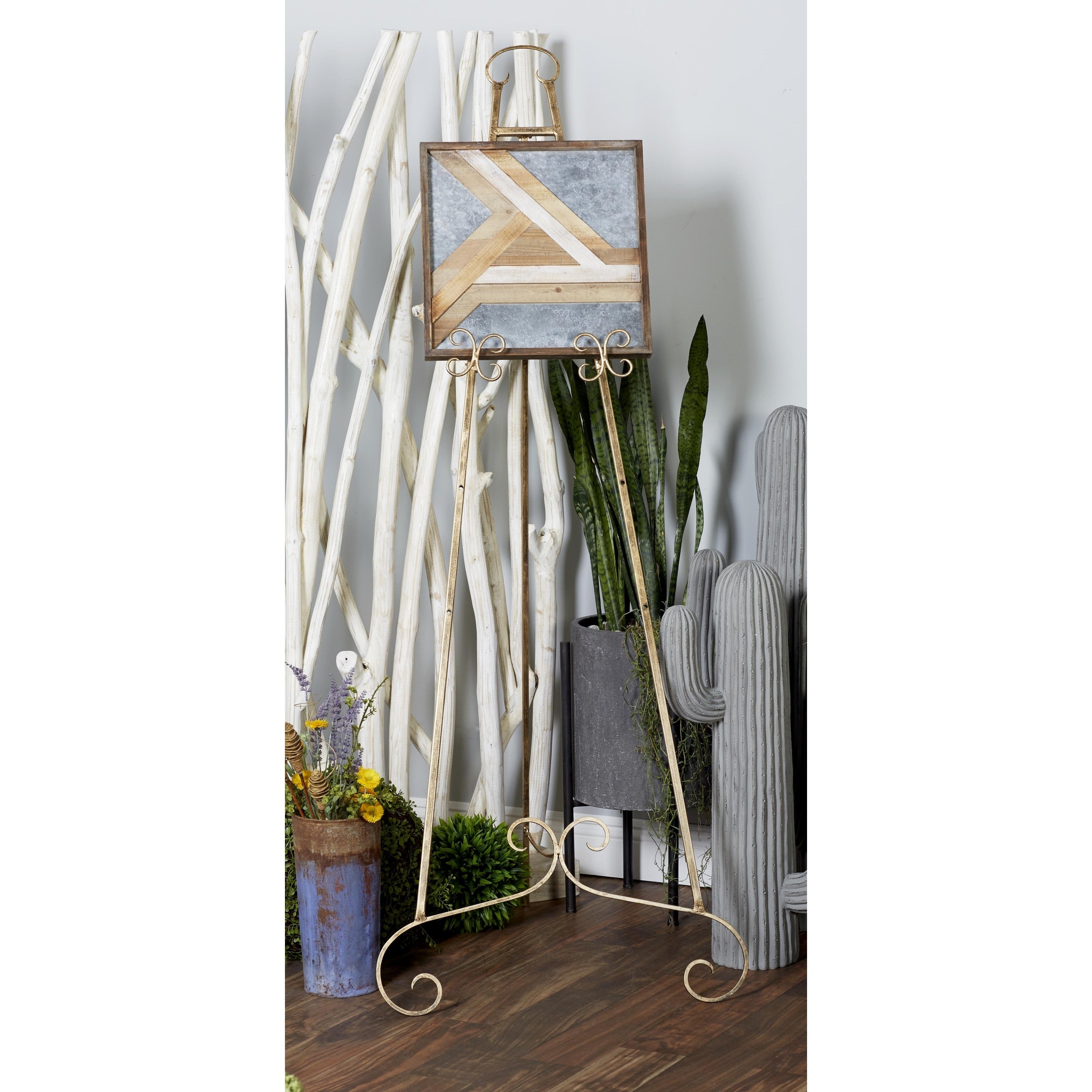 Metal Scroll Large Adjustable 3 Tier Display Easel with Chain Support - Gold, Gray or Silver - Roche River Decor