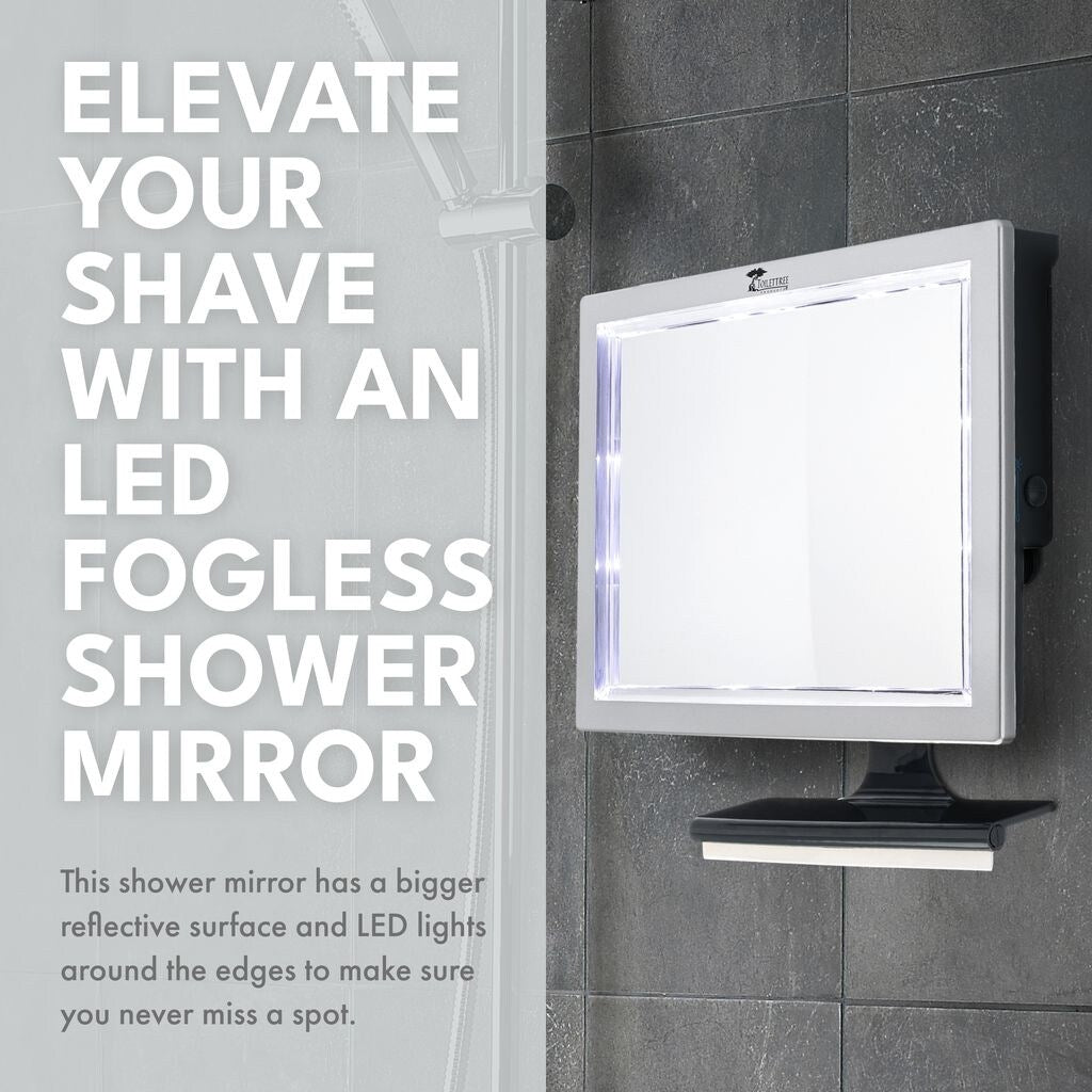 ToiletTree Products Fogless LED Shower Mirror with Squeegee - Bathroom Fogless Mirror for Shaving, Makeup, and Grooming