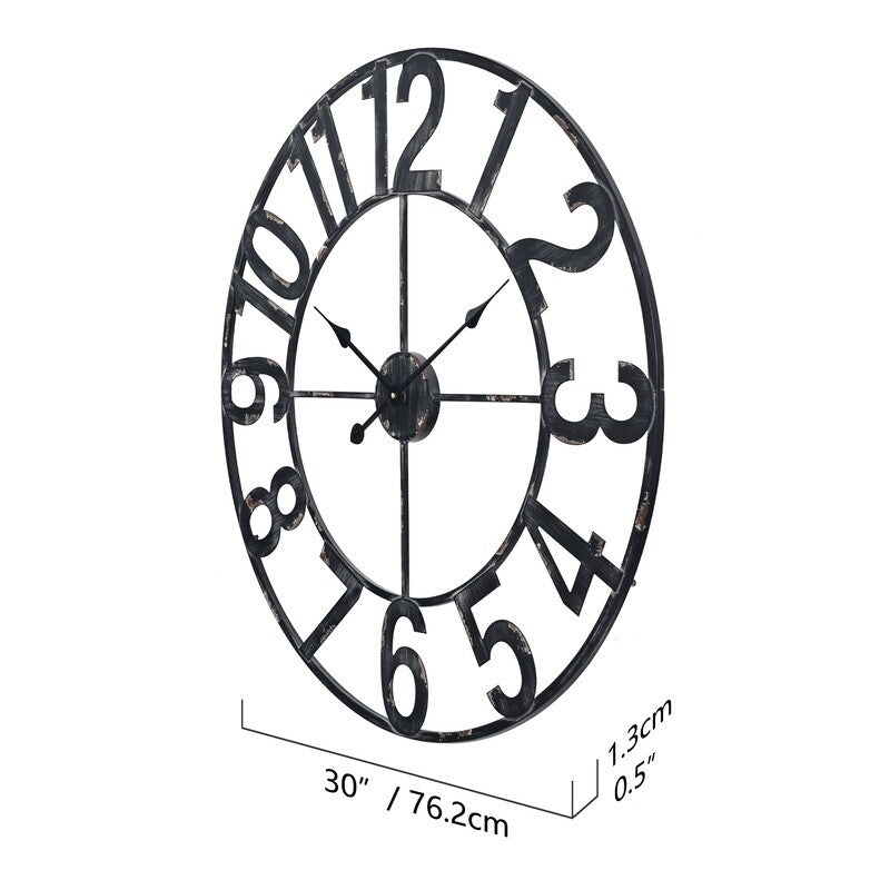 Utopia Alley Manhattan Industrial Wall Clock - Large Wall Clock, Iron Wall Decor, Metal Wall Clock Black, 30 & 43.5