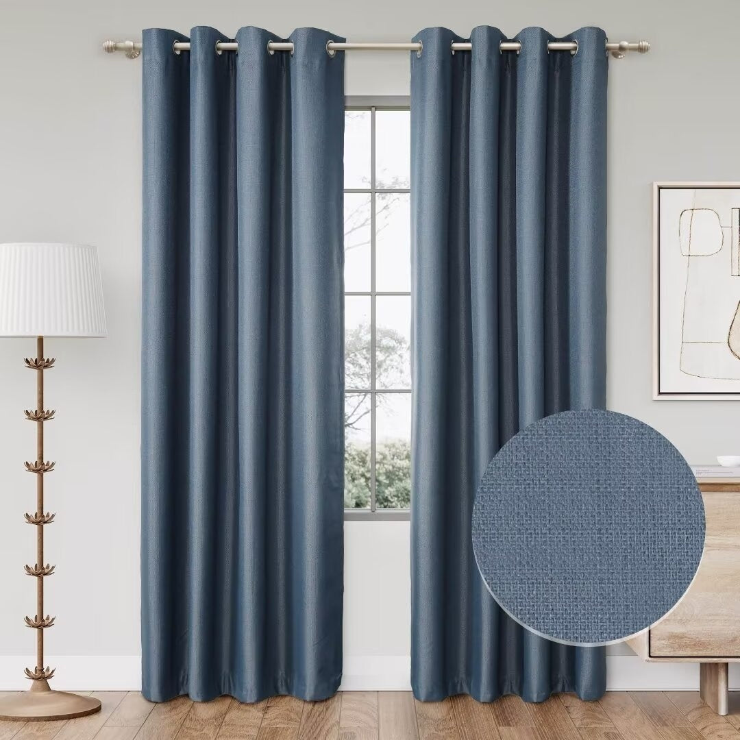 Textured Grid 100% Blackout Grommet Curtain Pair(2 Panels)