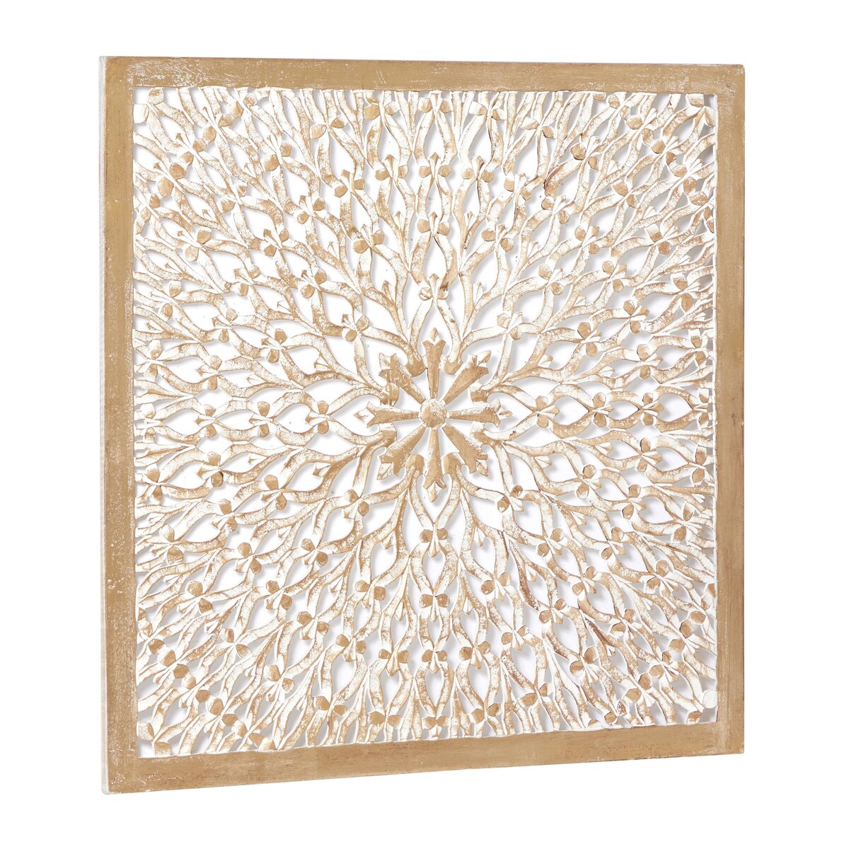 Wood Floral Handmade Intricately Carved Home Wall Decor with Mandala Design - Light Brown - Roche River Decor