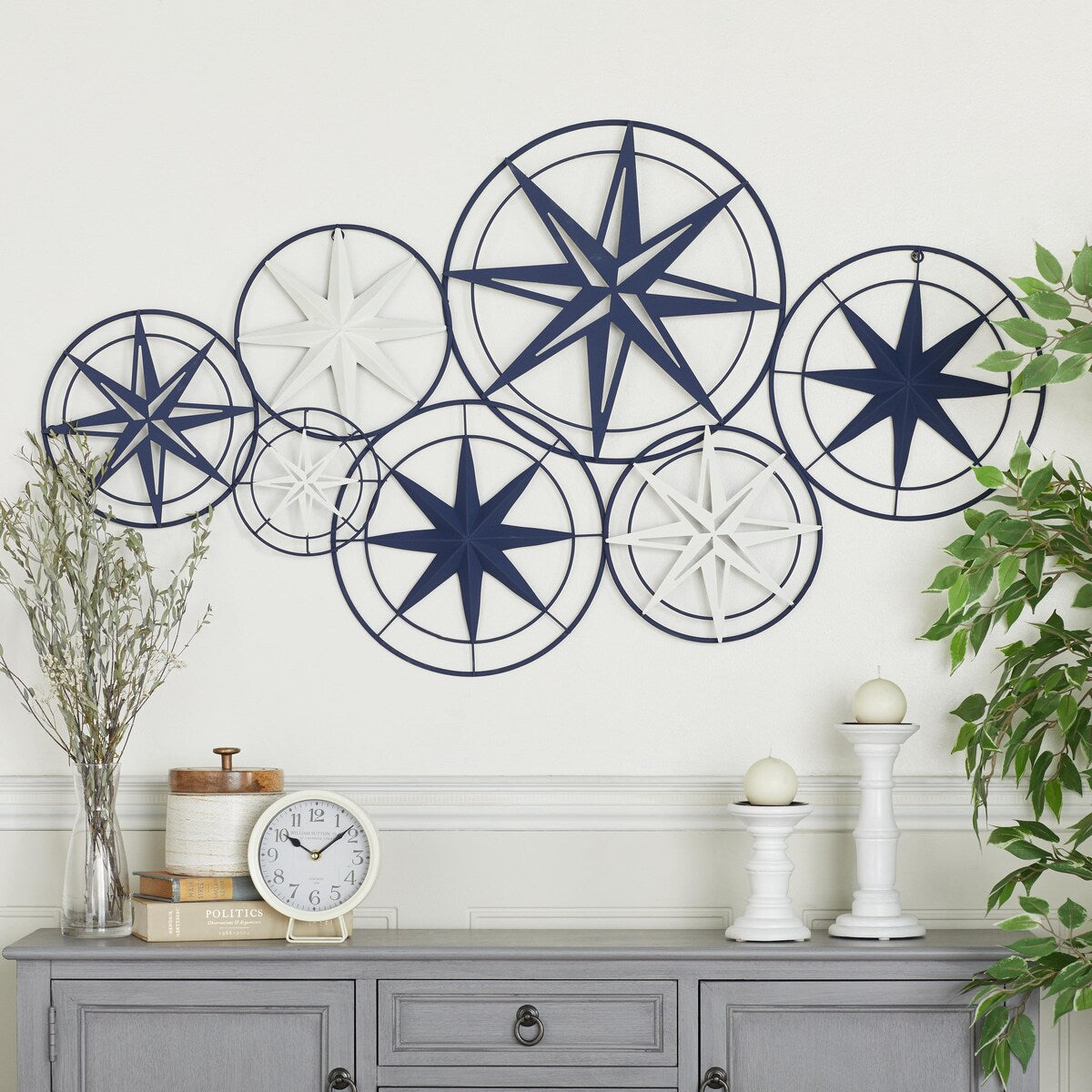 Metal Star Indoor Outdoor Cutout Compass Home Wall Decor with Overlapping Circular Frames - Blue - Roche River Decor