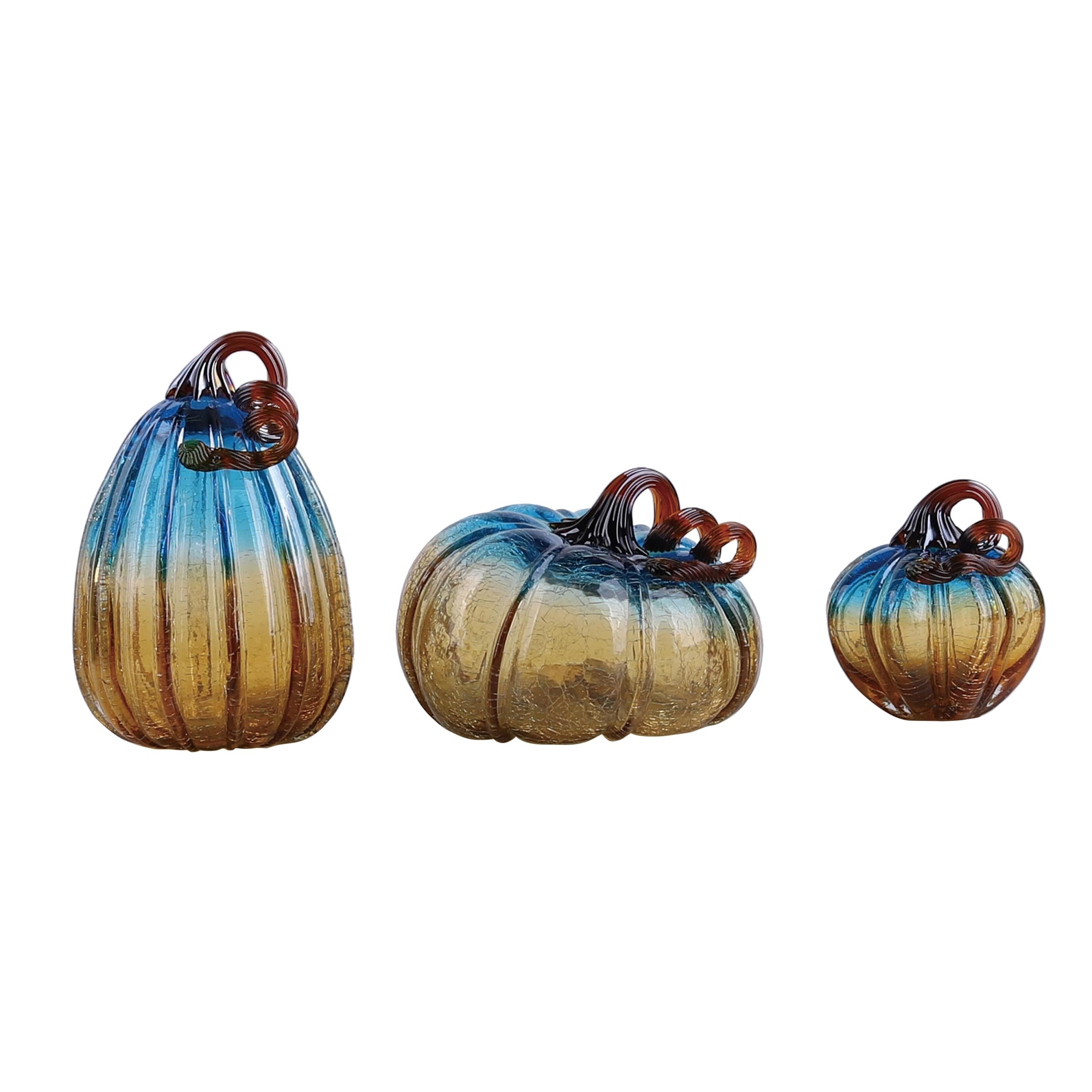 Transpac Glass 7.67 in. Multicolor Harvest Pumpkins Set of 3 - Blue/Orange