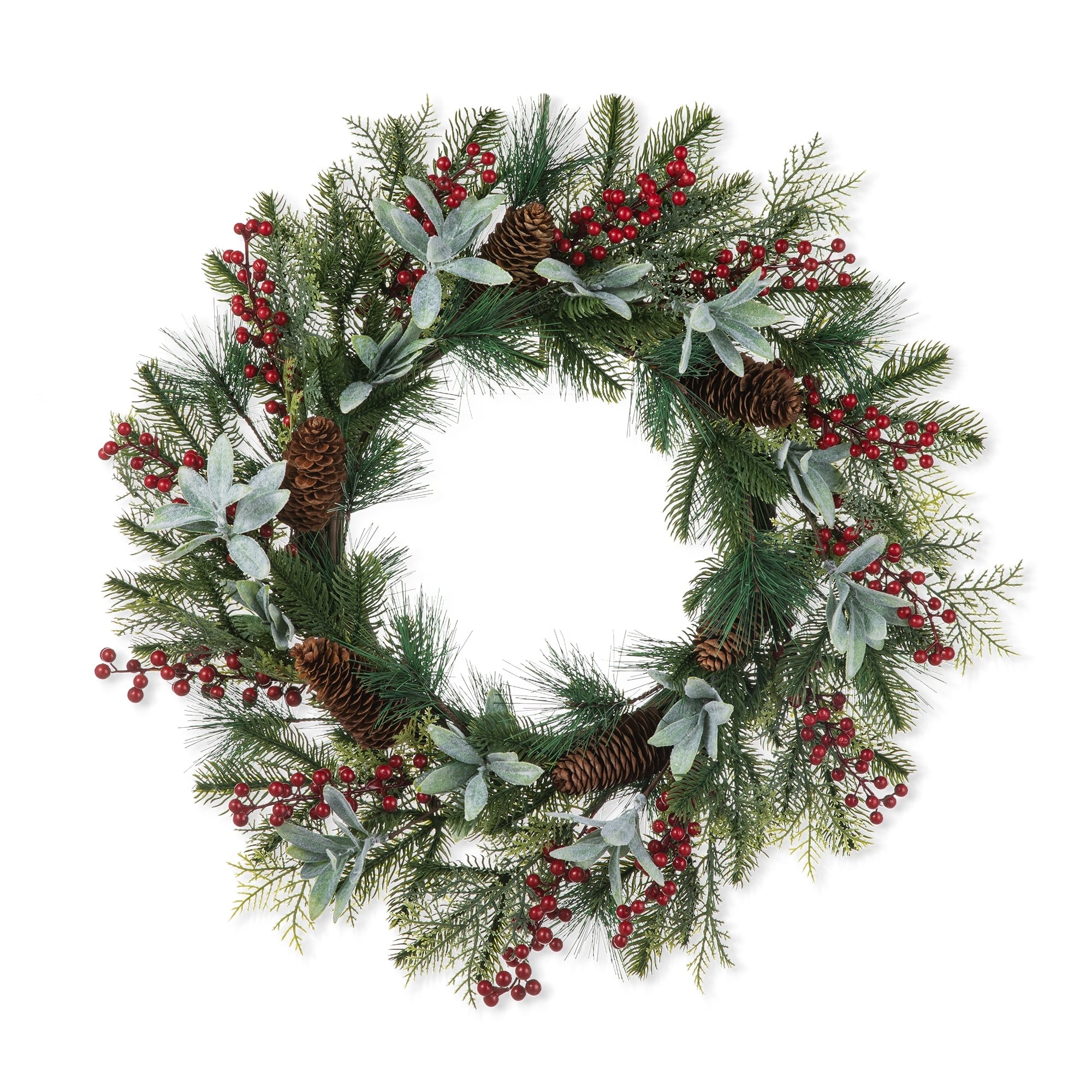 Glitzhome Christmas Berry Pinecone & Bell Teardrop Wreath Door Hanging Decor