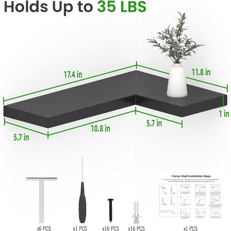 Corner Shelves Wall Mounted Set of 3 - 17.3D x 11.8W x 3.15H