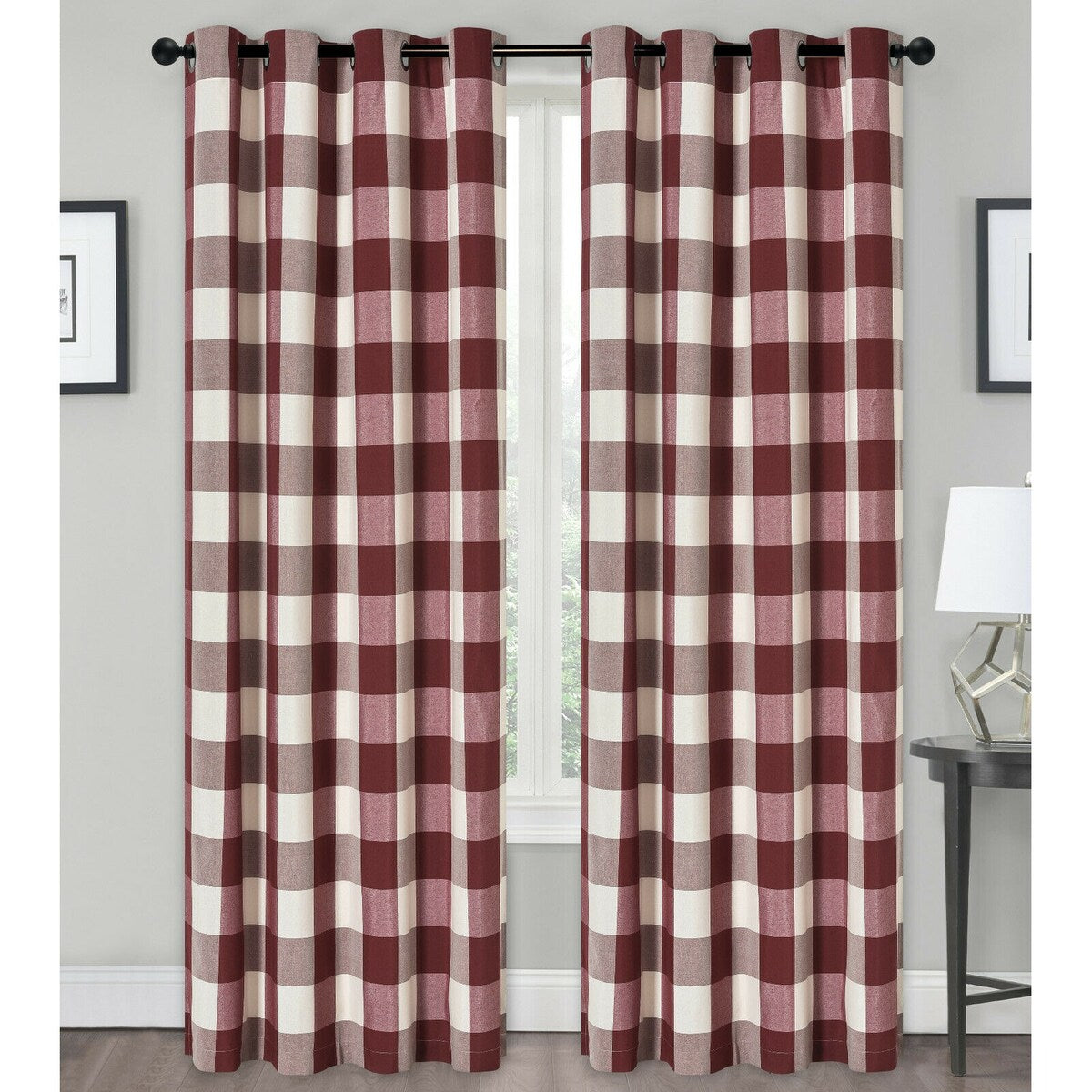 Kate Aurora Country Farmhouse Living Classic Buffalo Plaid Checkered Grommet Top Curtains - 52 in. W x 84 in.