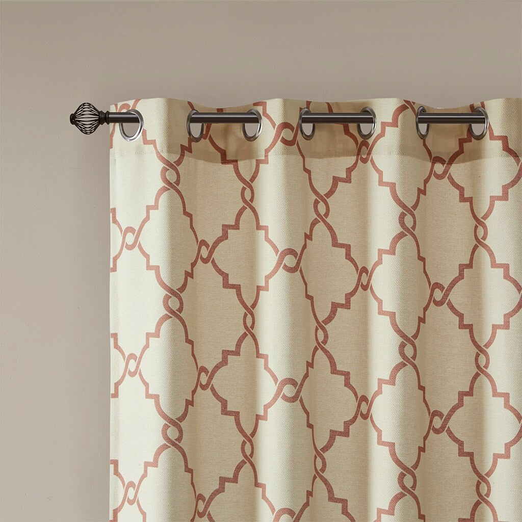 Cotton Blend Curtain Panel Pair, Scroll Geometric Print Grommet Curtain Panel Machine Washable - 63/84/95/108