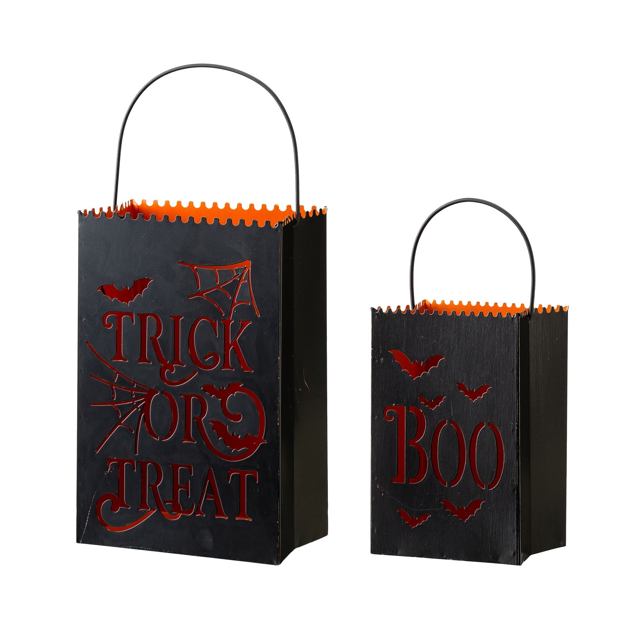 Glitzhome Set of 2 Halloween Metal Bucket Lanterns