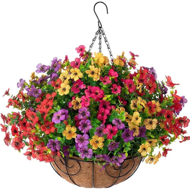 Artificial Fake Hanging Plants Flowers with Basket Outdoor Decor Faux Silk Daisy Flower Arrangements in Pot Planter