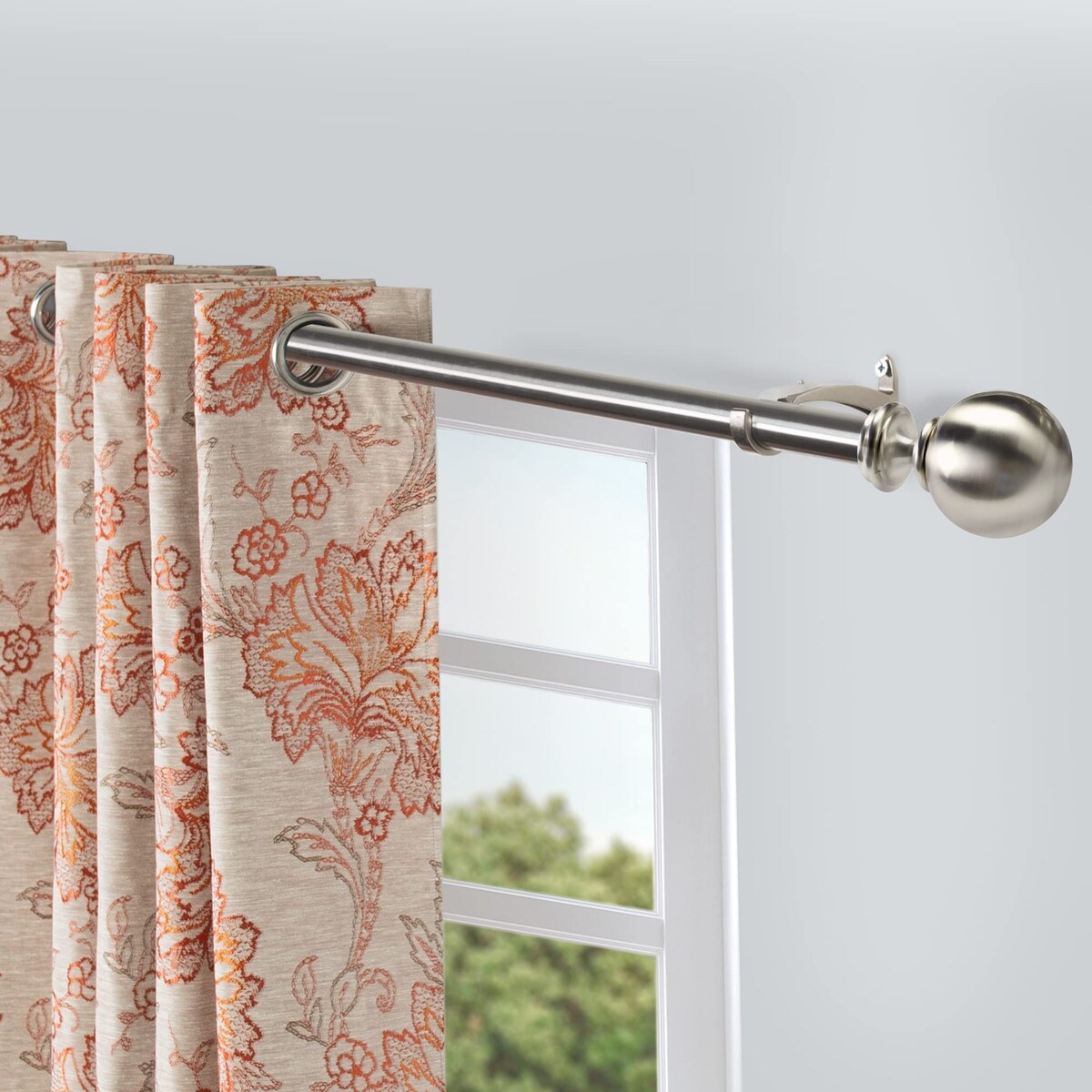 Deco window 1 Inch Adjustable Curtain Rod for Windows & Doors Curtains with Ball Finials & Brackets Set